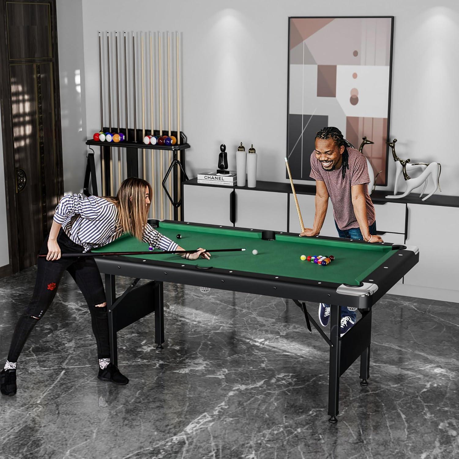 Holaki 3 in 1 Billiard Table, 65.75" Folding Pool Table with Ping Pong Table and Dining Top, Multi Game Table Includes Billiard Accessories and Tennis Paddles for Family Game Room, Basements