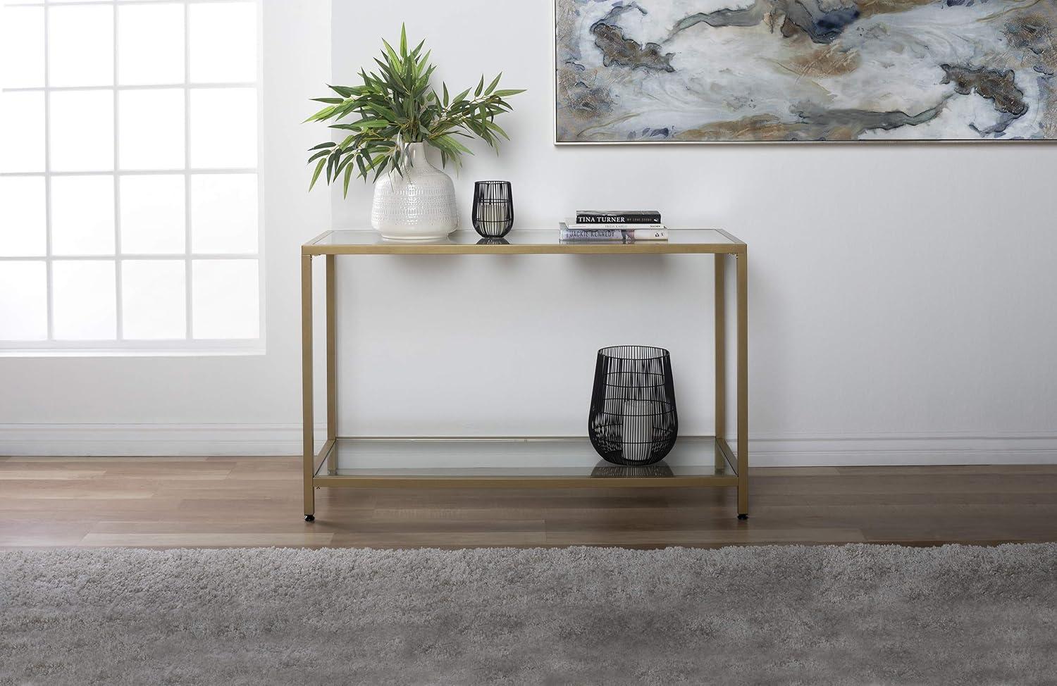 47" Camber Modern Glass Console Table Gold - Studio Designs Home: Mid-Century Style, Steel Frame, Tempered Top