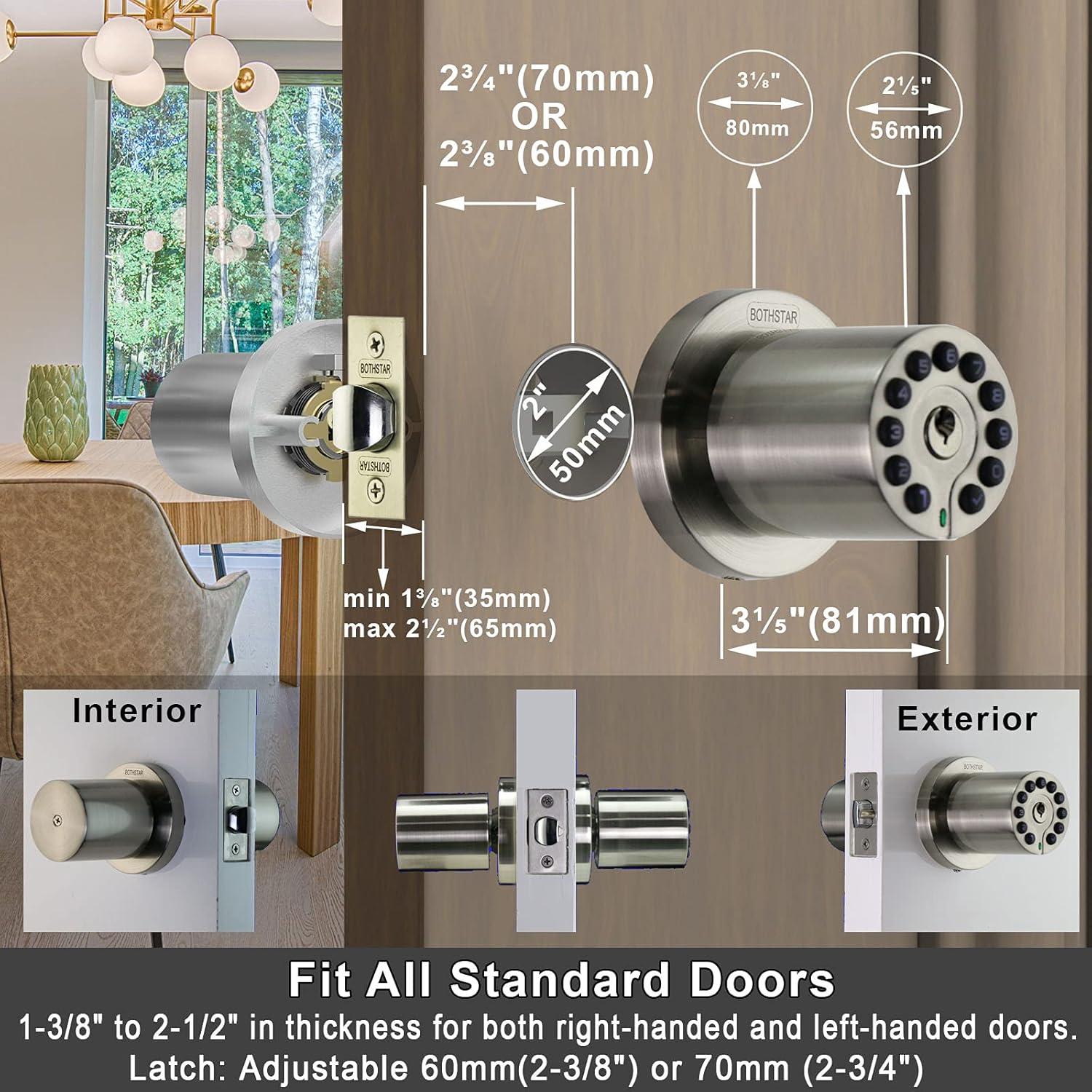 BOTHSTAR Keypad Door Knob with Key,Keyless Entry Door Lock, Code Locks Door Knob, Auto Lock,50 User Code,Easy to Install,for Home,Office,Hotel,Bedroom,Garage,No Deadbolt-Satin Nickel Finish