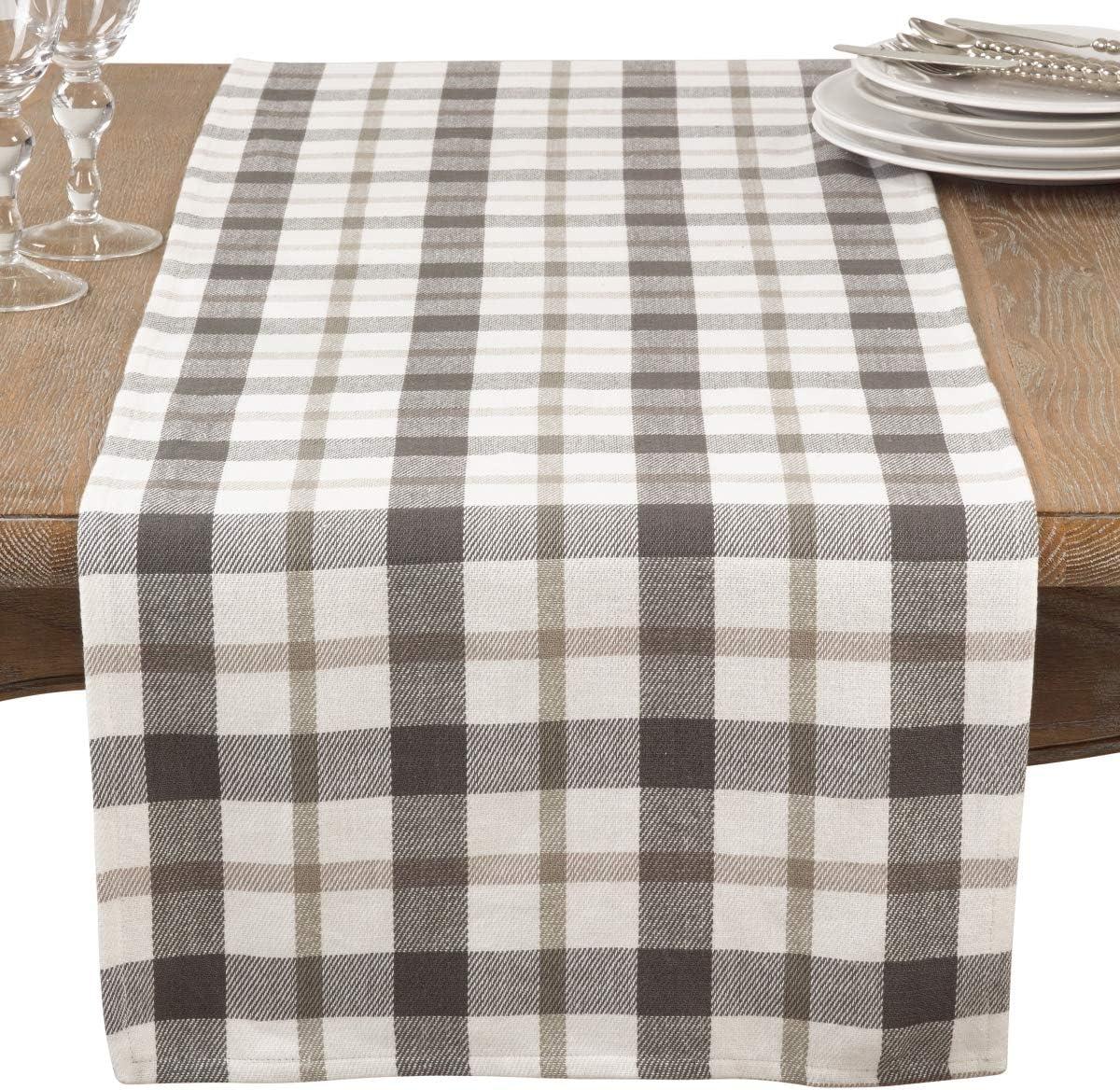 Gray and White Cotton Buffalo Plaid Table Runner