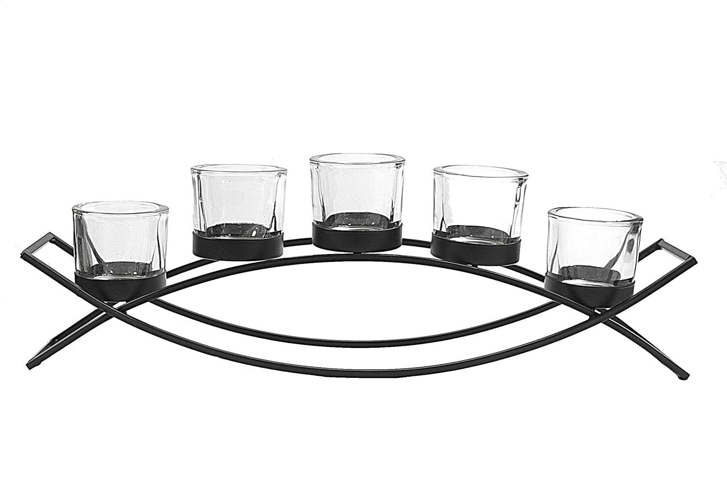Seraphic Iron Arch Table Centerpiece Decorations Long Candle Holder for Weddings, Patio, Kitchen, Dining Room, and Coffee Tables, Black, Clear Chunky