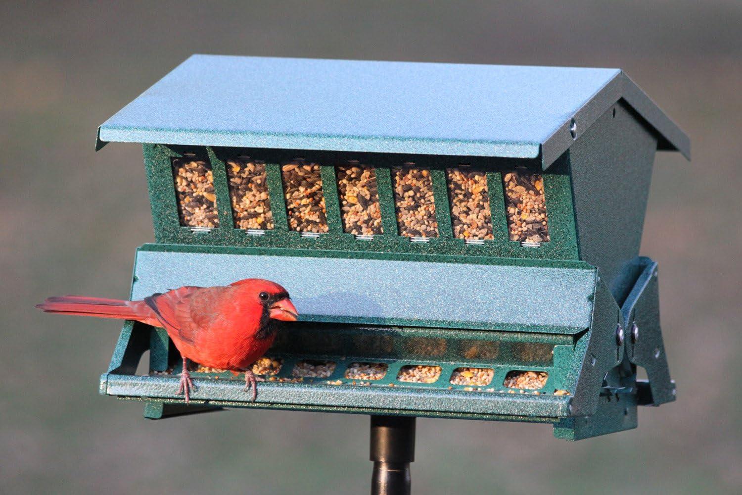 Green Metal Squirrel Proof Double-Sided Bird Feeder