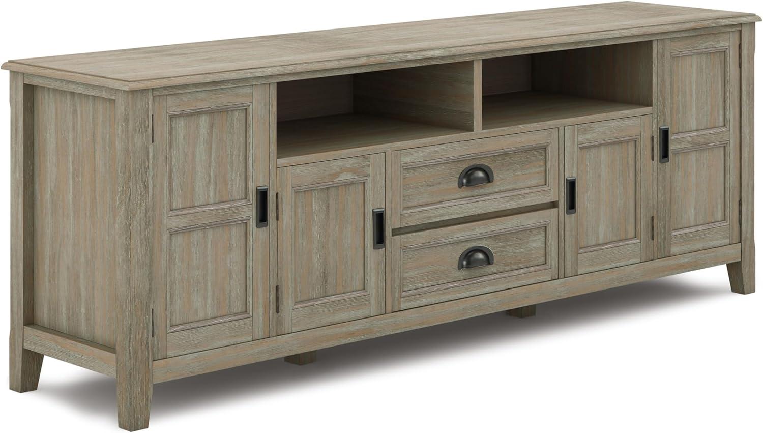 Simpli Home Burlington 72"W Solid Wood TV Stand for TVs up to 80" with 4 Cabinets