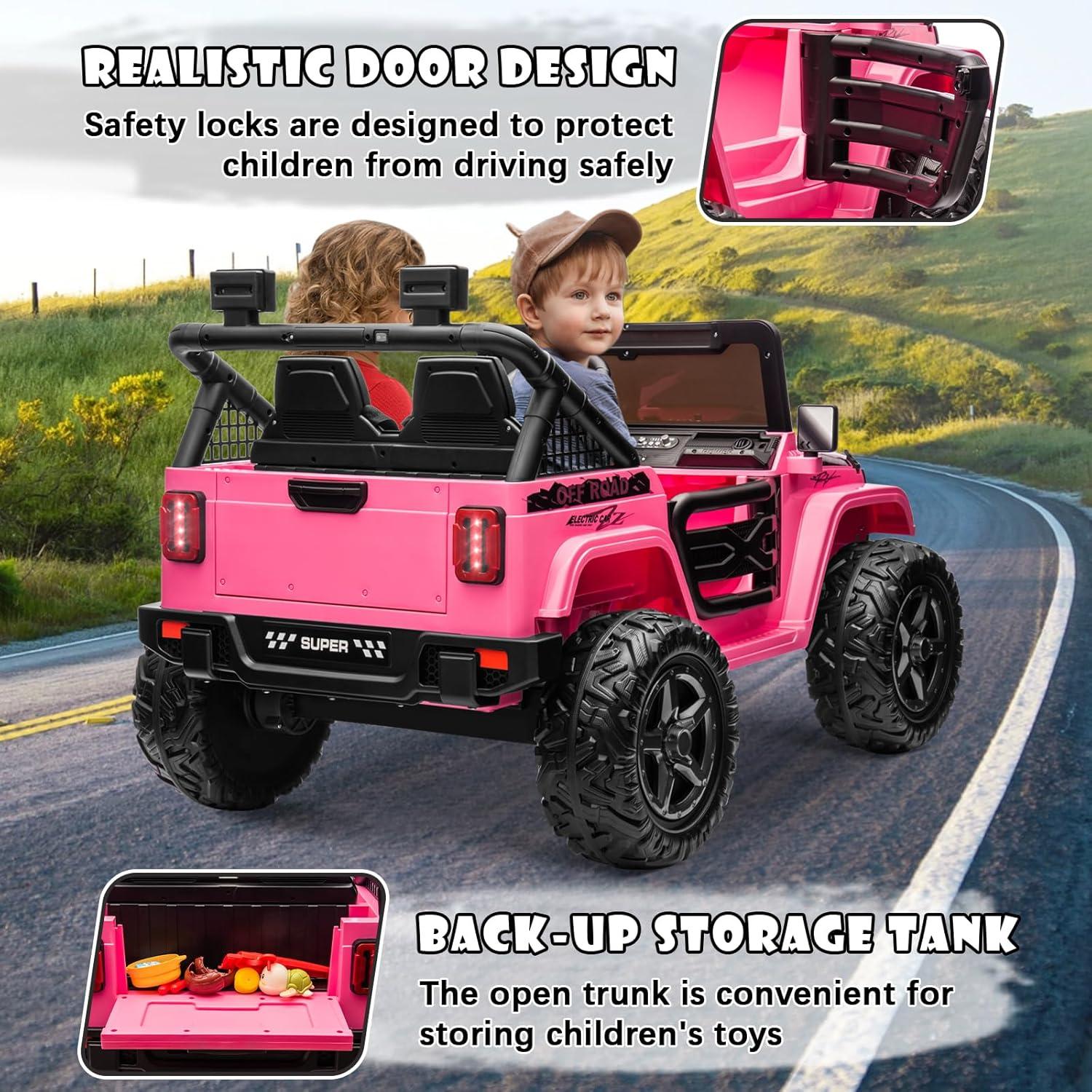 WhizMax 24V Ride On Truck Car with Parent Remote Control,4WD Electric Vehicles with Music,Cool Lighting,spacious Storage In The Rear for Boys Girls Birthday New Year Gifts