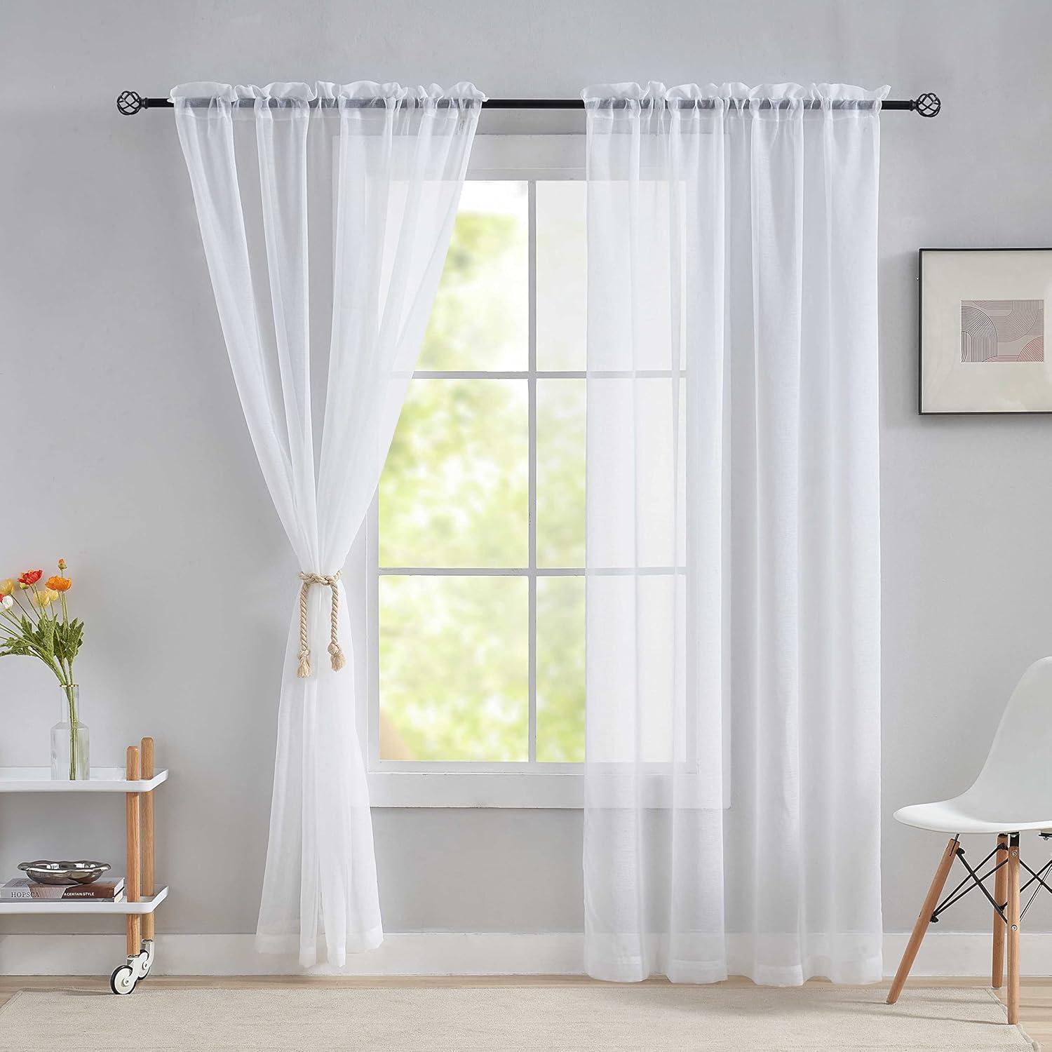 THD Basics 2 Piece Semi Sheer Voile Window Curtain Drapes Grommet Top Panels for Bedroom, Living Room & Kids Room - Set of 2 panels