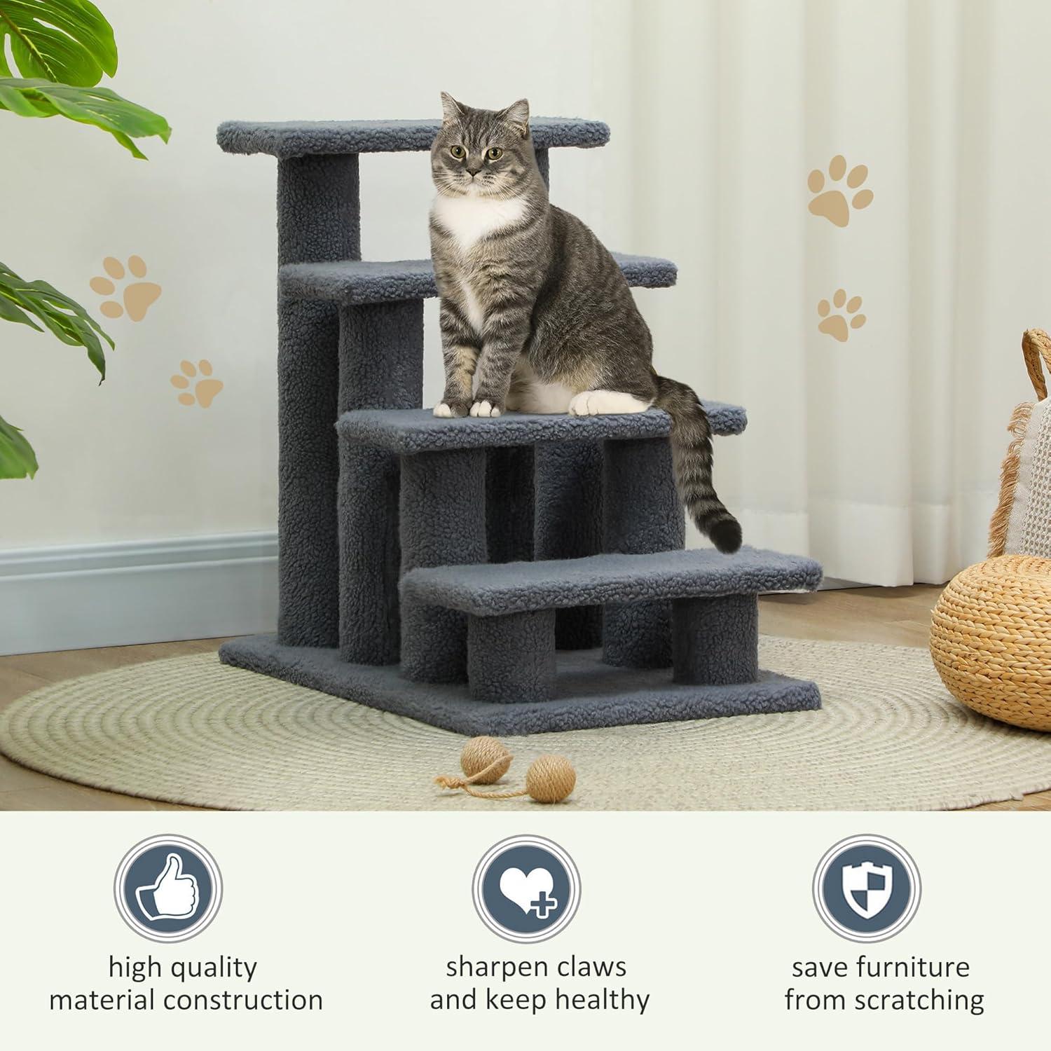 PawHut 25" 4-Step Multi-Level Carpeted Cat Scratching Post Pet Stairs