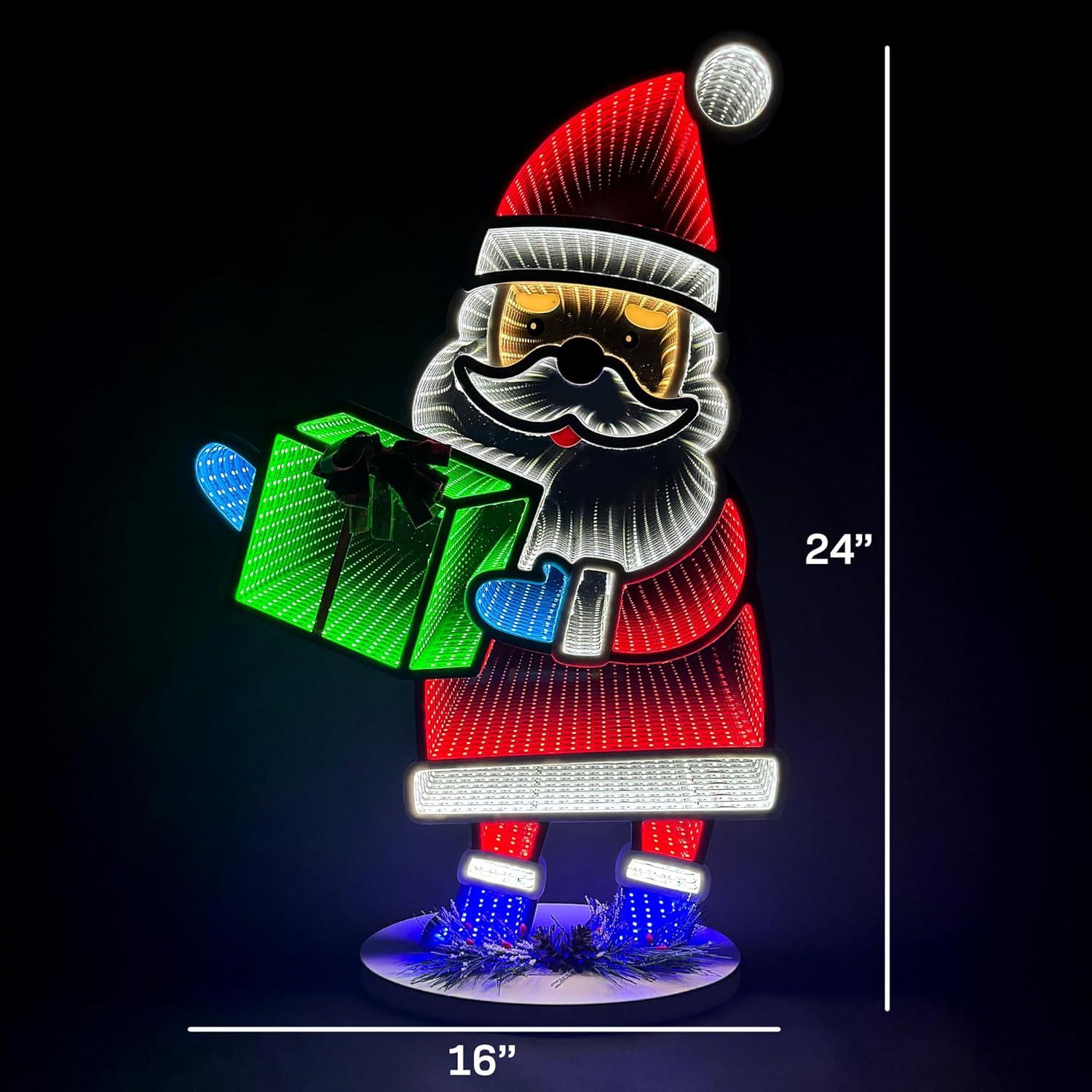 Elumina Decor Santa Infinity Mirror Light with Stand - LED Christmas Decoration - USB-Powered - Santa Claus 3D LED Infinity Light - Indoor Seasonal Holiday Decor for Windows or Tables - 16" x 24"