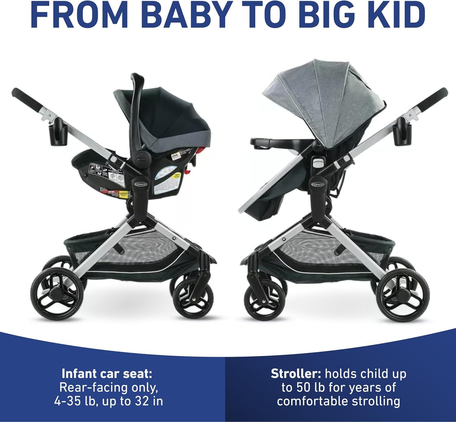 Gray and Black Aluminum 3-in-1 Bassinet Stroller Travel System