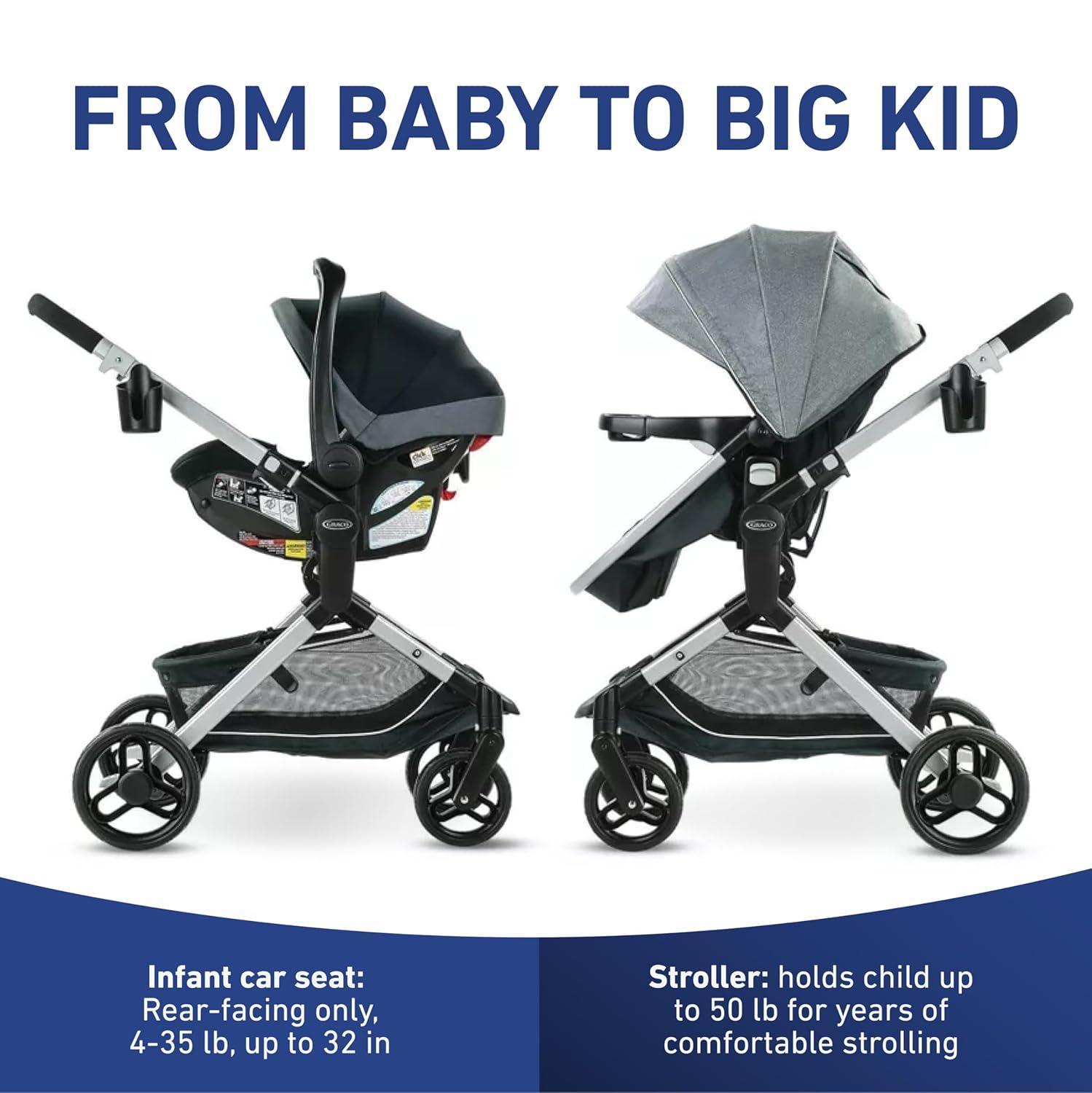 Gray and Black Aluminum 3-in-1 Bassinet Stroller Travel System