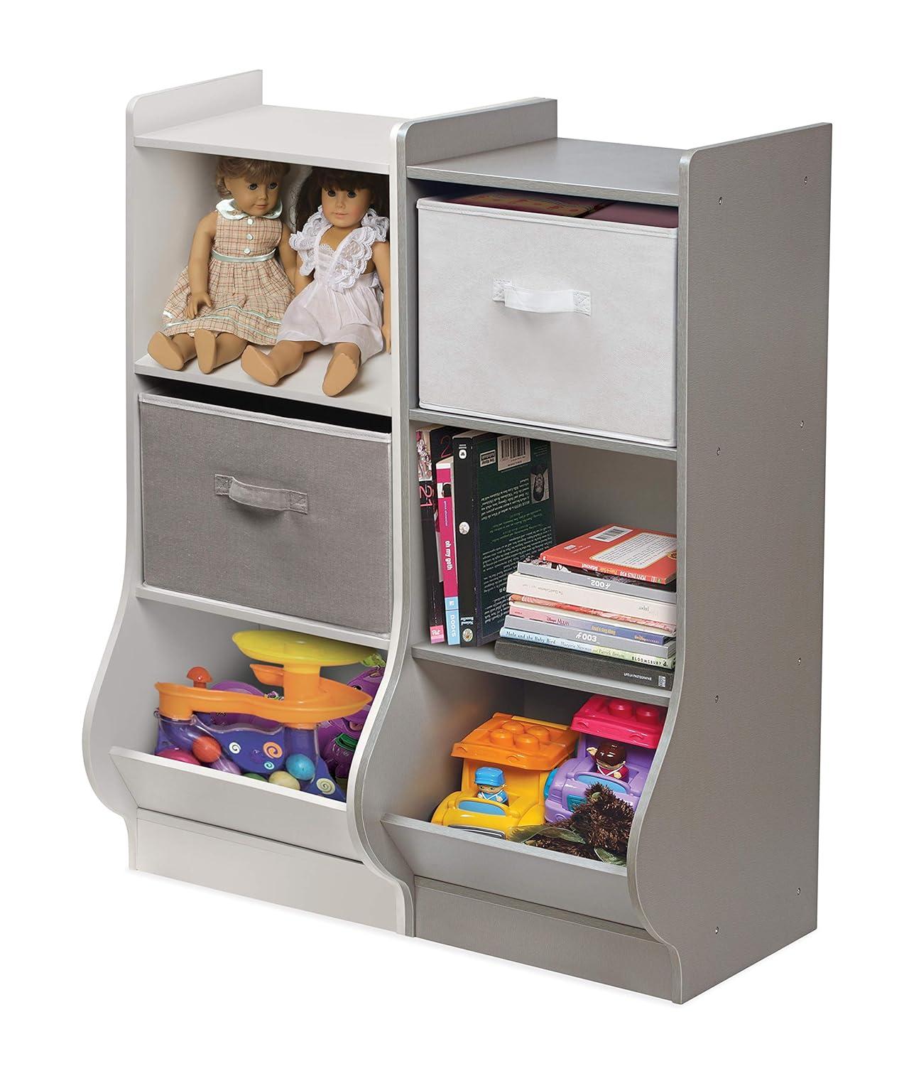 Woodgrain Gray Kids Upright Storage Nook with Reversible Basket