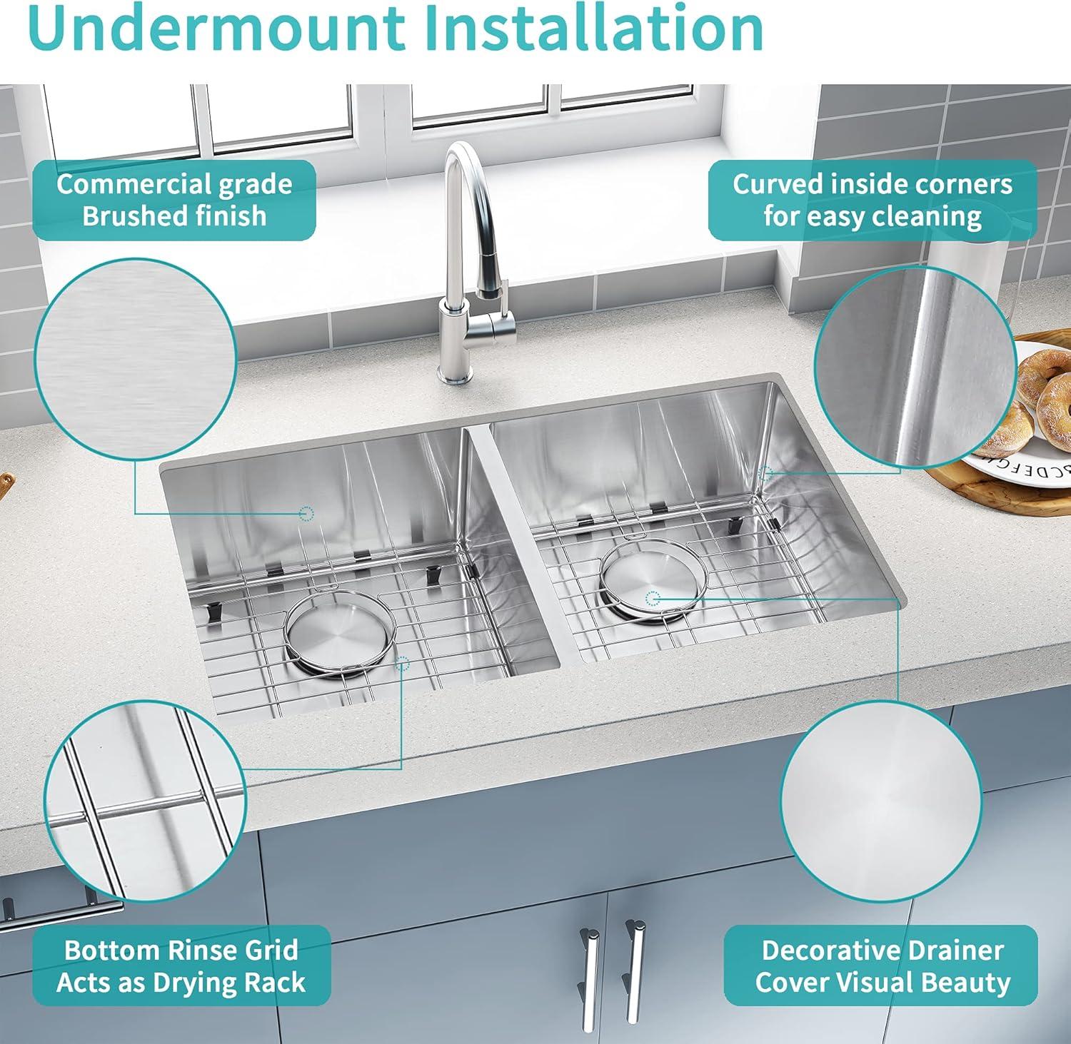 32'' L Undermount Double Bowl Stainless Steel Kitchen Sink