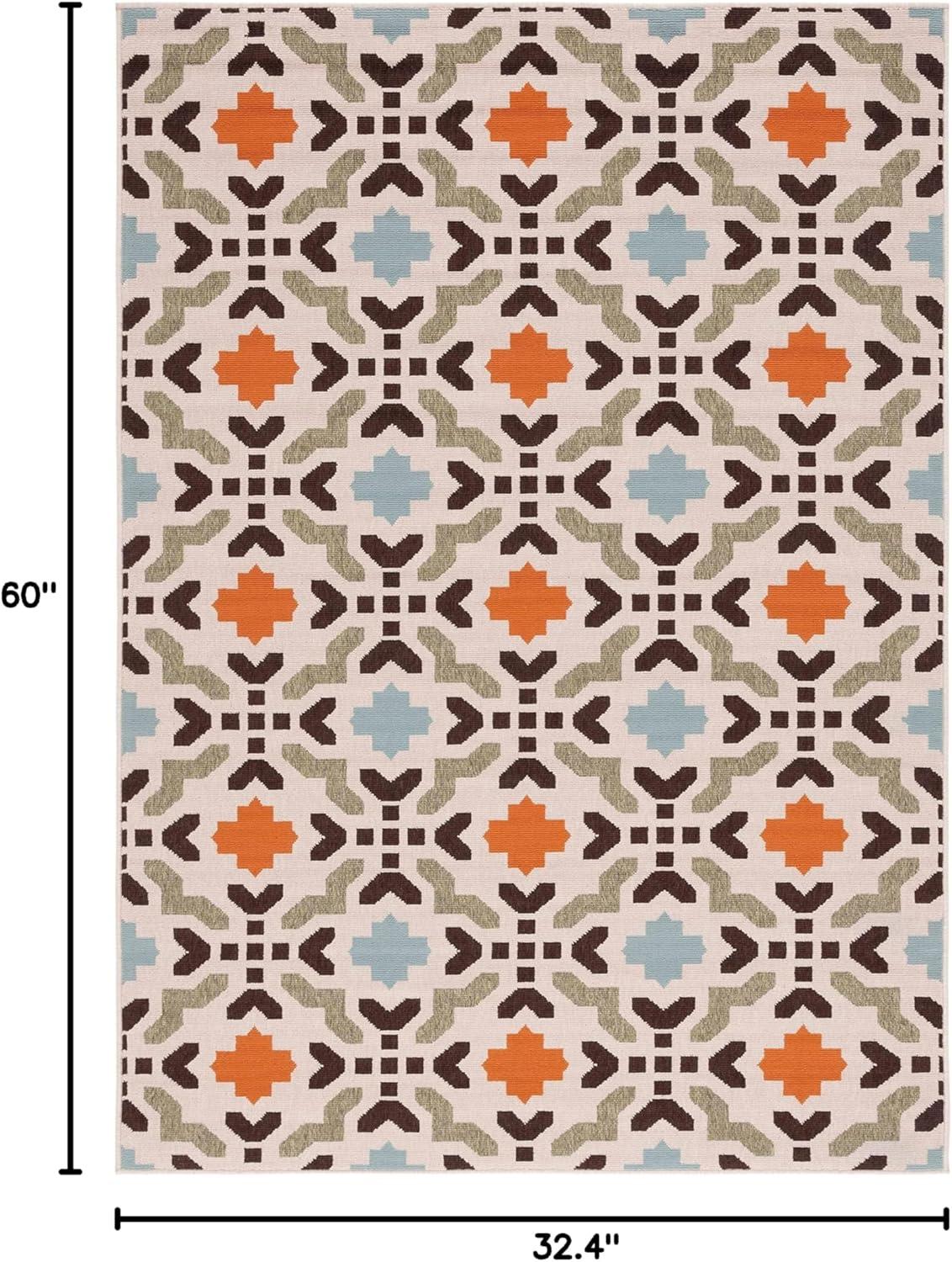 SAFAVIEH Veranda Branson Geometric Indoor/Outdoor Area Rug, 2'7" x 5', Cream/Terracotta