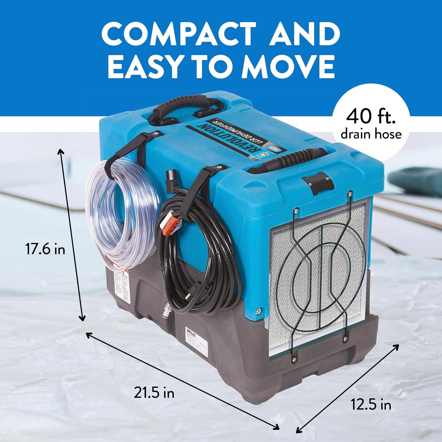 Compact Blue and Gray Industrial Dehumidifier with Pump