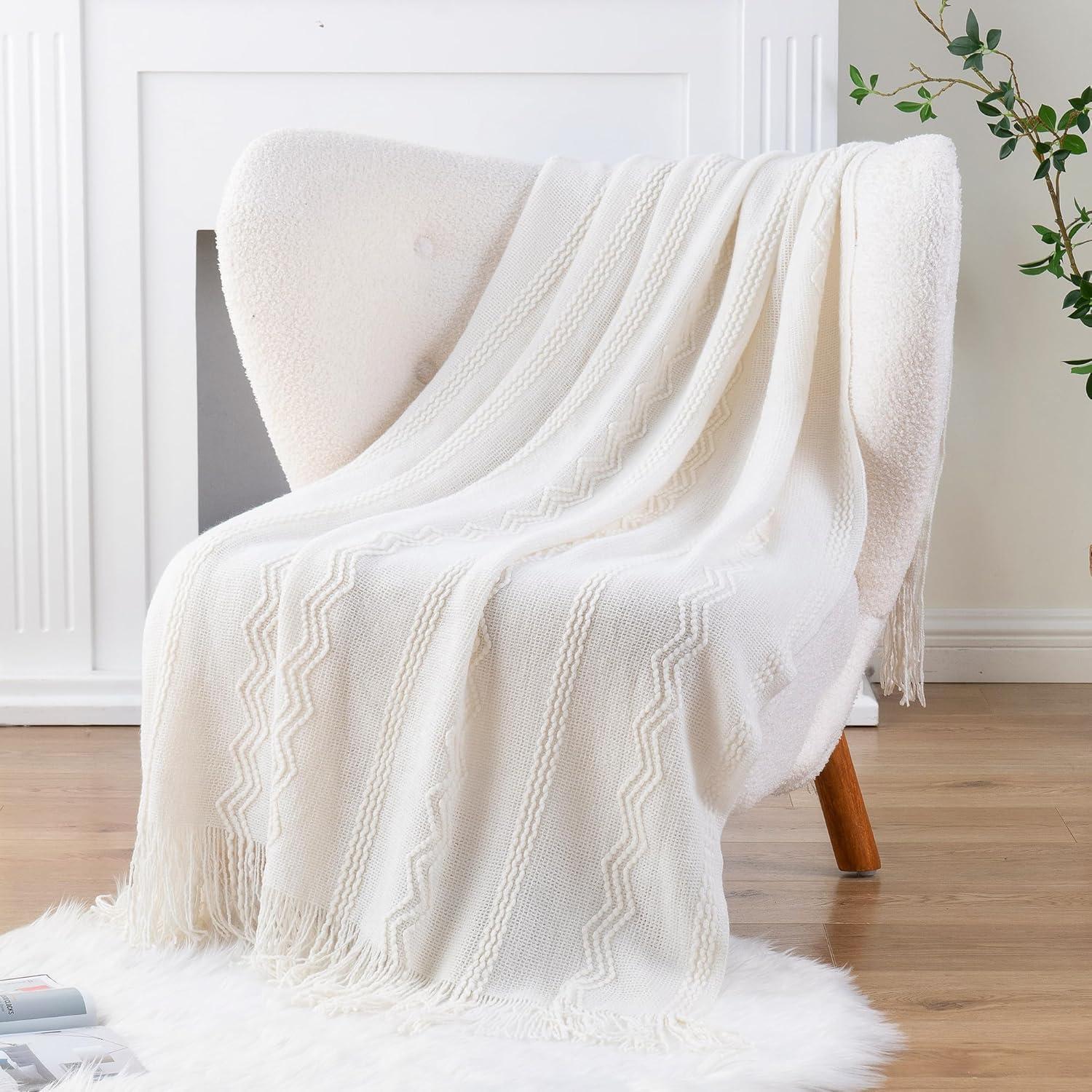 Battilo Home Throw Blanket For Couch, Solid Throw Blanket For Home Decor, Knit Throw Blankets For Bed, 50"X60"