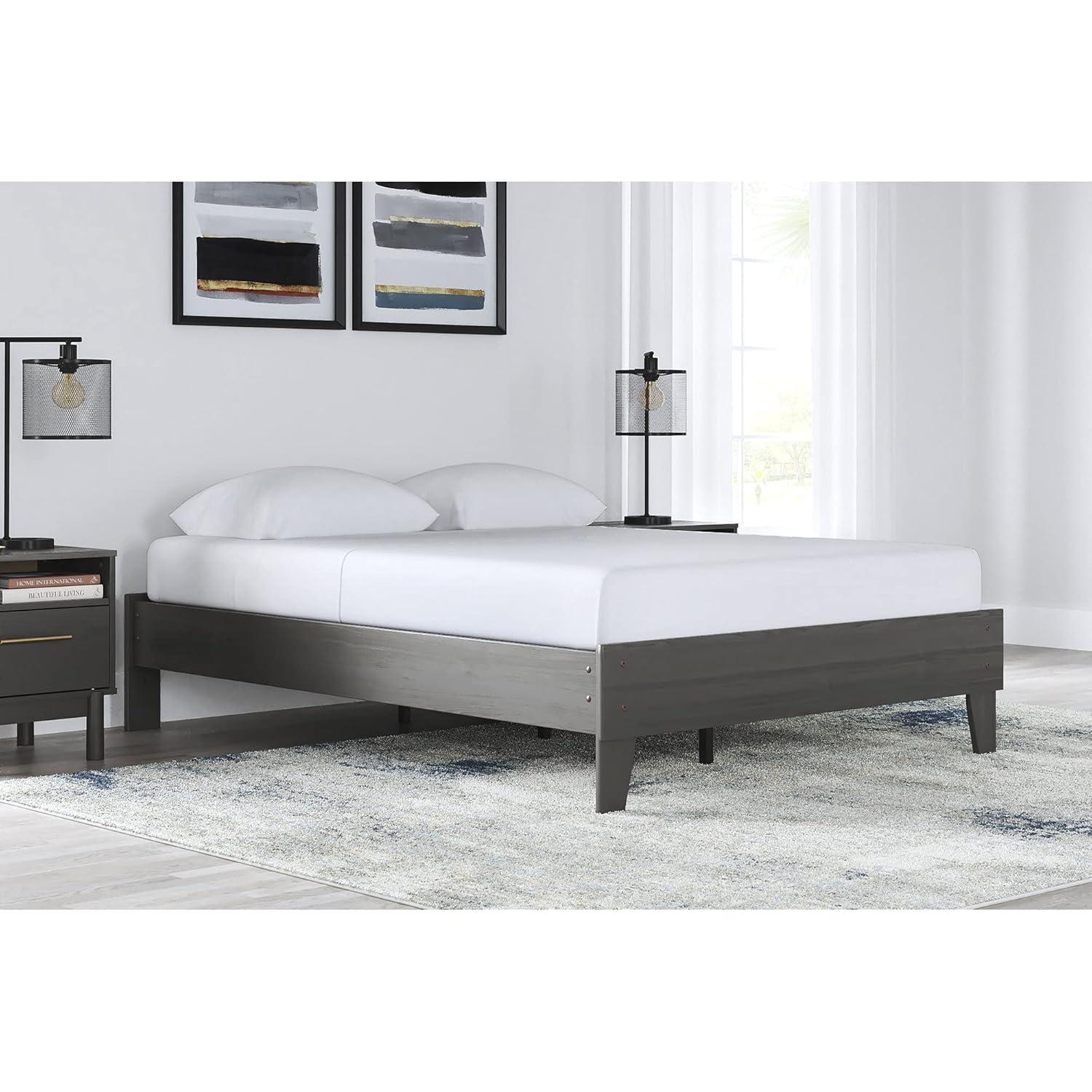 Signature Design by Ashley Queen Piperton Platform Bed Black: Modern Style, MDF Frame, No Box Spring Needed
