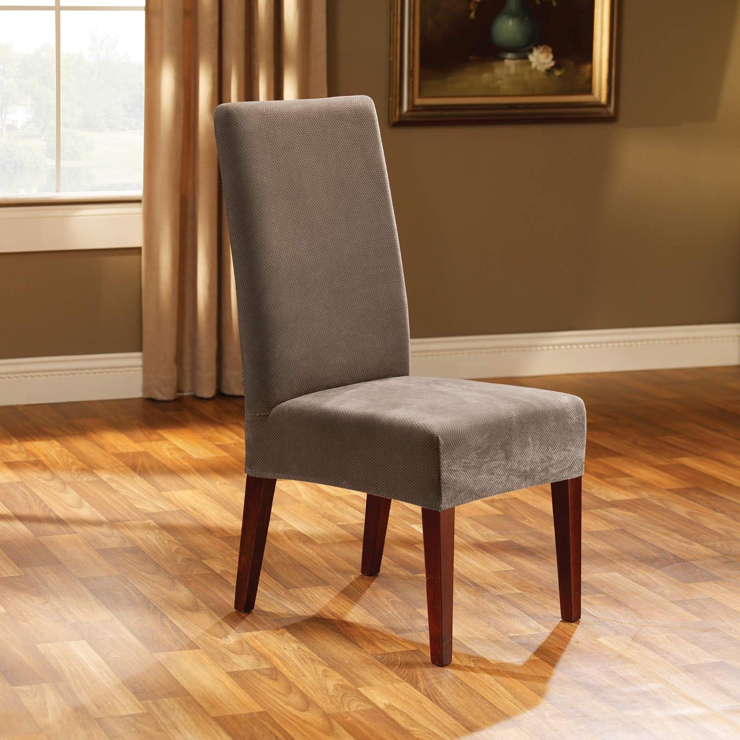 Taupe Stretch Pique Elegant Dining Chair Slipcover