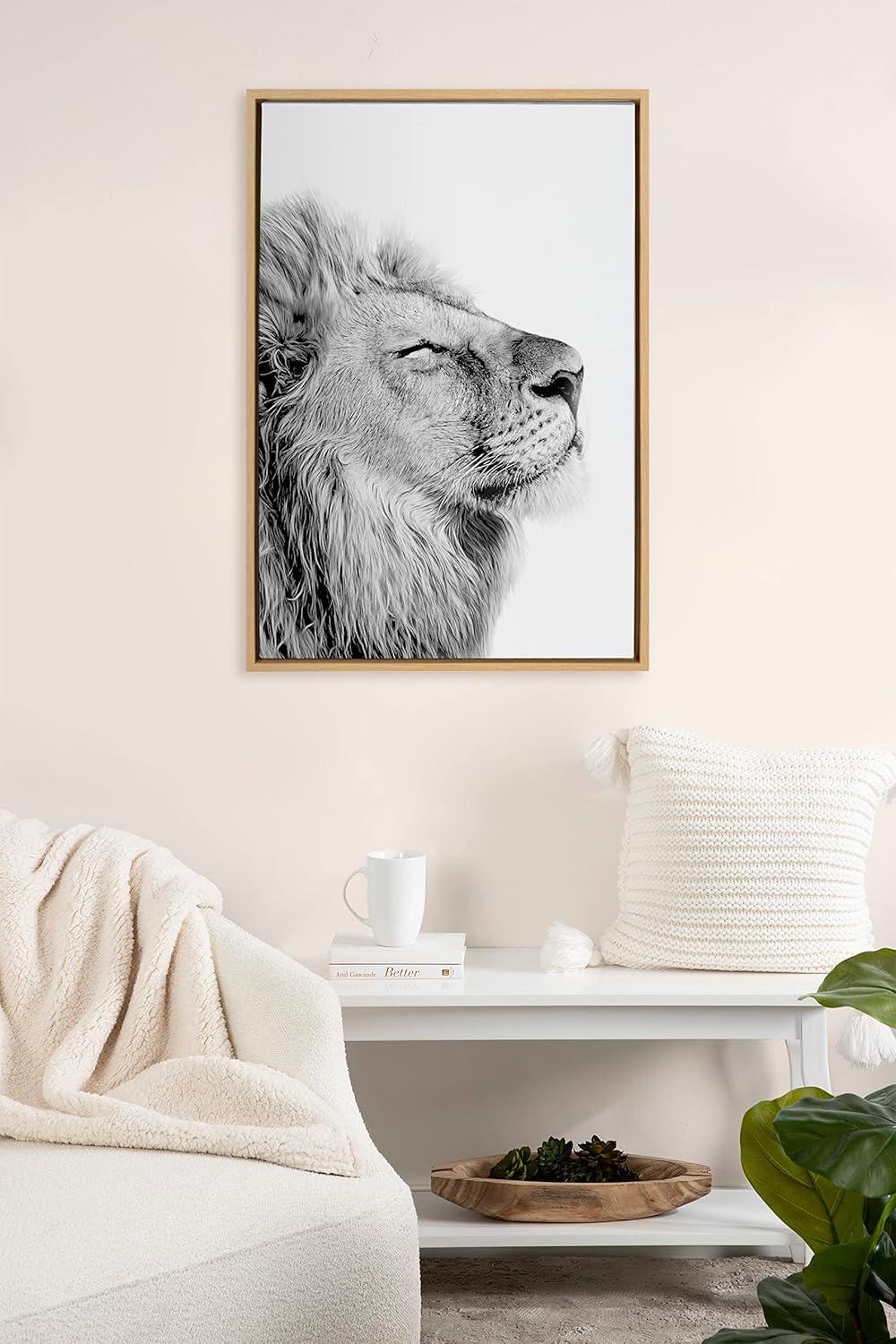 Kate and Laurel Sylvie Lion Self Actualizing Framed Canvas by Amy Peterson Art Studio, 23x33, Natural