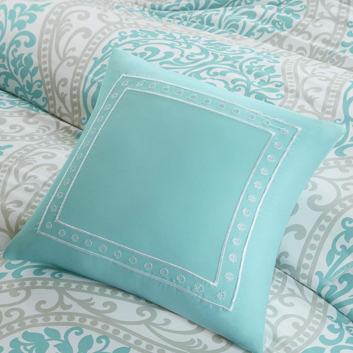 Aqua Blue and Gray Microfiber Full Bedspread Set