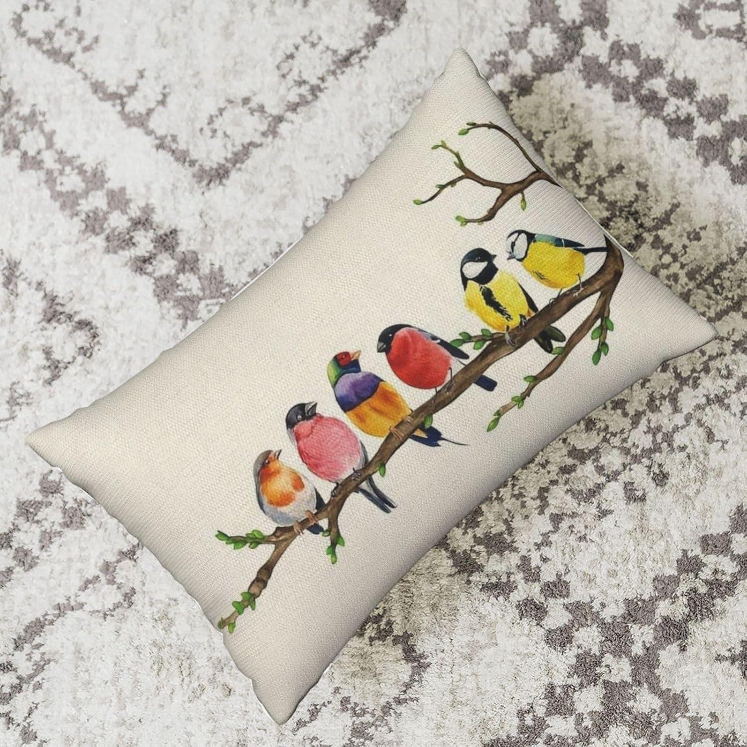 Chinoiseries Spring Pillow Covers 18x18 Set of 2, Black White Birds and Floral Throw Pillows Farmhouse Vintage Outdoor Decorative Cushion Case Decorations for Home Couch Sofa
