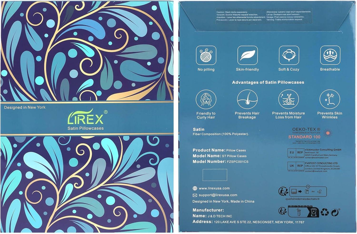 Lirex 2-Pack Microfiber Silk Pillowcase, King Size, Satin Soft, Envelope Closure, Black, Adult