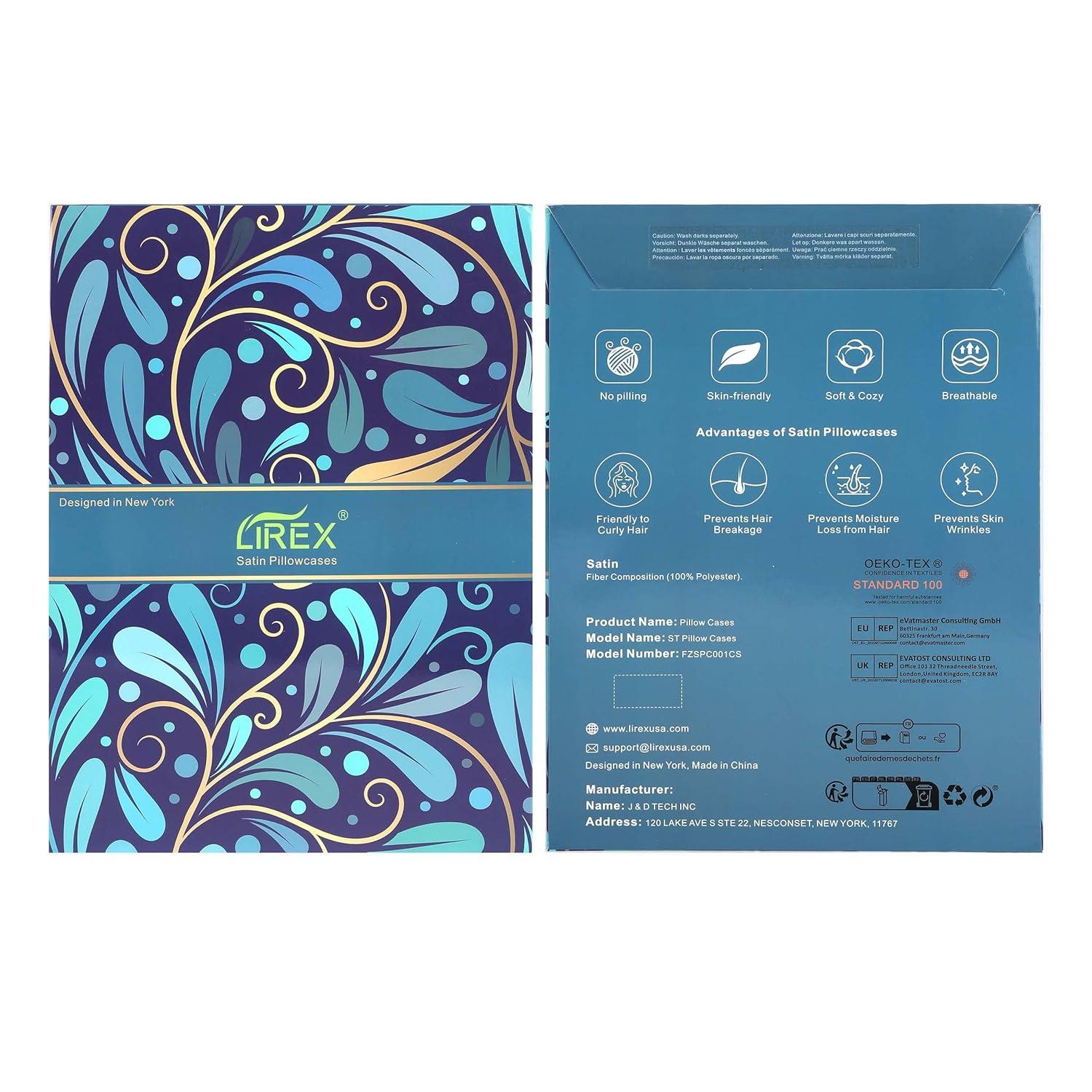 Lirex 2-Pack Microfiber Silk Pillowcase, King Size, Satin Soft, Envelope Closure, Black, Adult