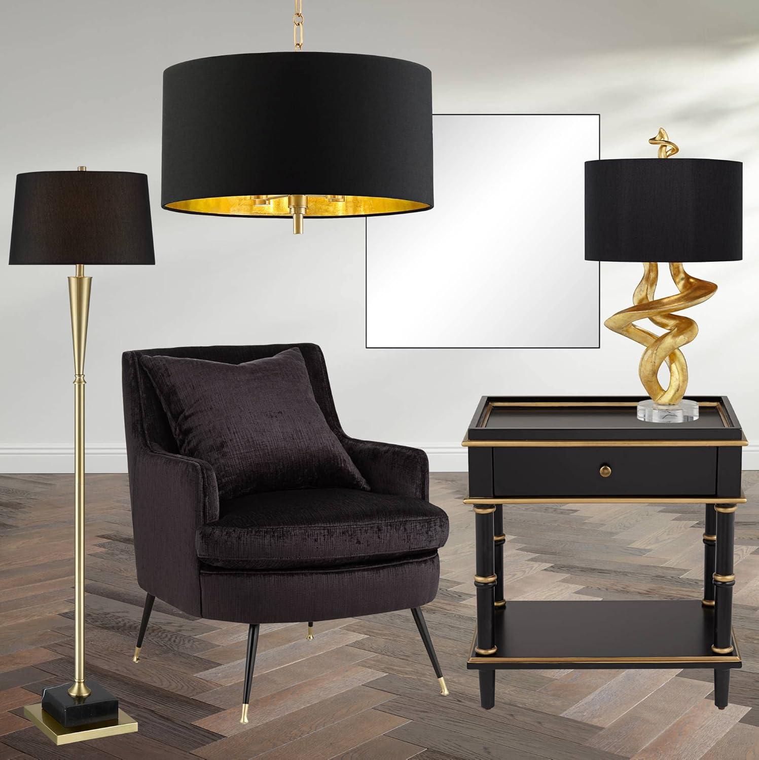Possini Euro Design Warm Gold Pendant Chandelier 20" Wide Modern Black Fabric Drum Shade 4-Light Fixture for Dining Room Living House Kitchen Island