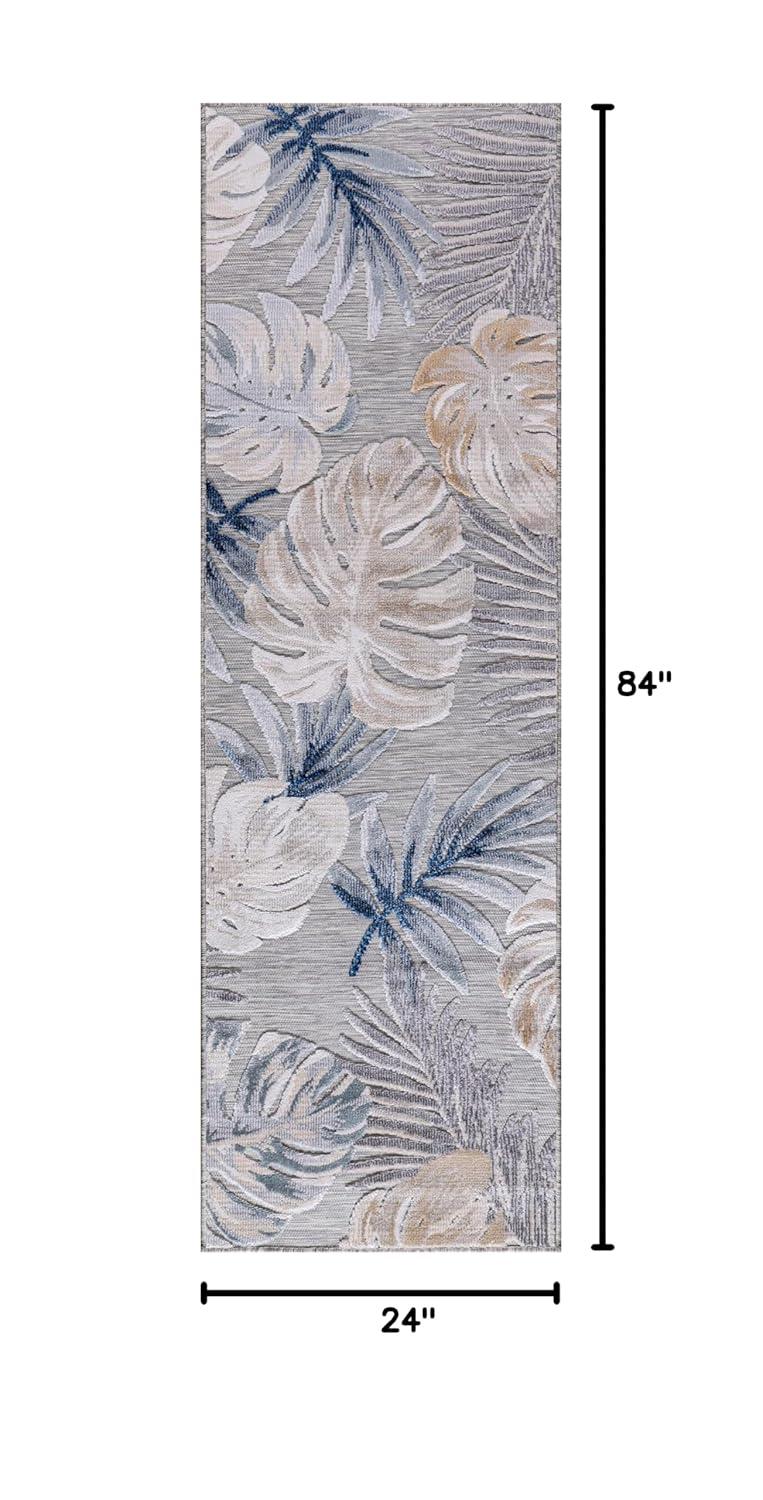 CAMILSON Spring Leaf Tropical Botanical Easy-Cleaning Non-Shedding Washable Outdoor Indoor Area Rug Blue 9x12