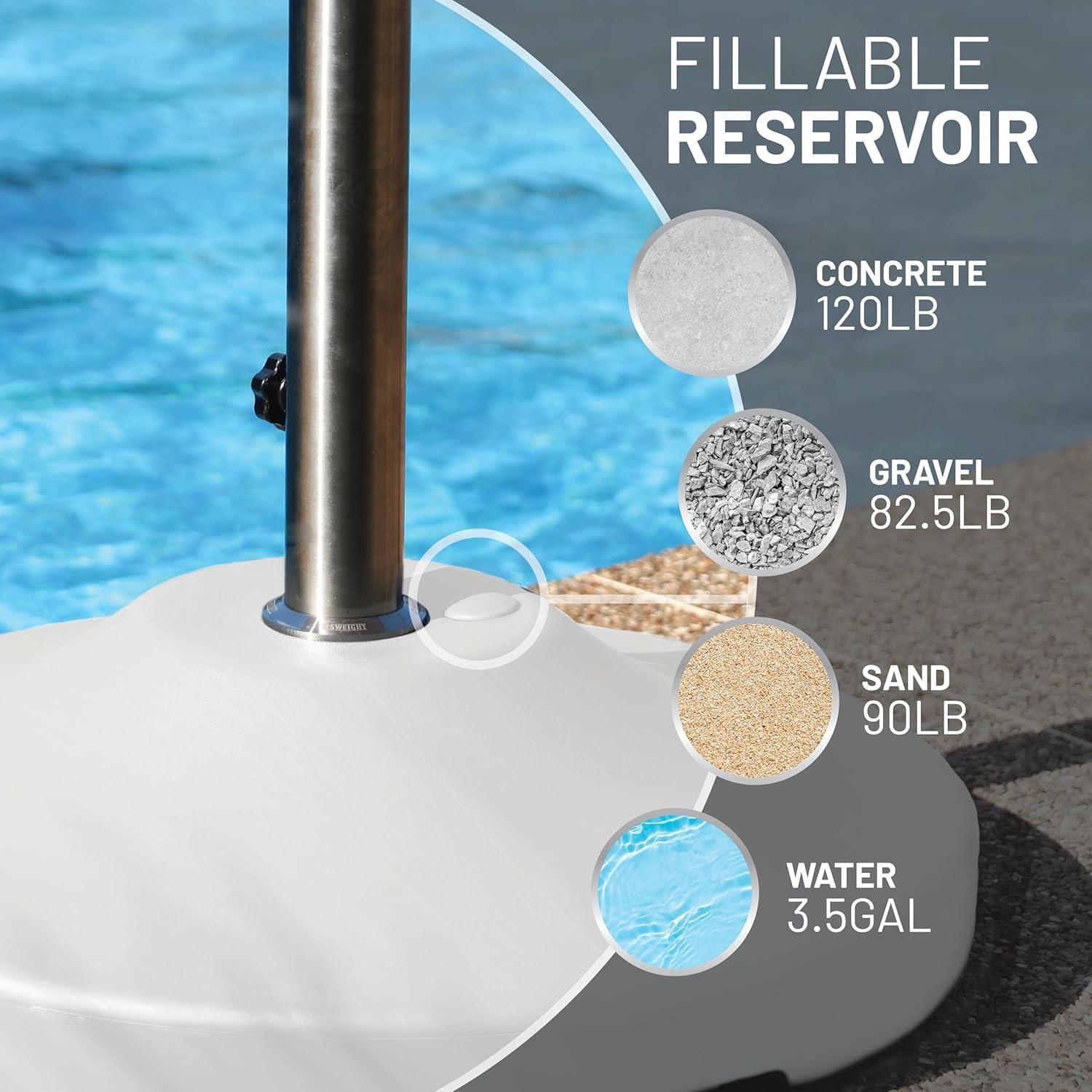 US Weight Fillable 120lb Capacity Free Standing Patio Umbrella Base