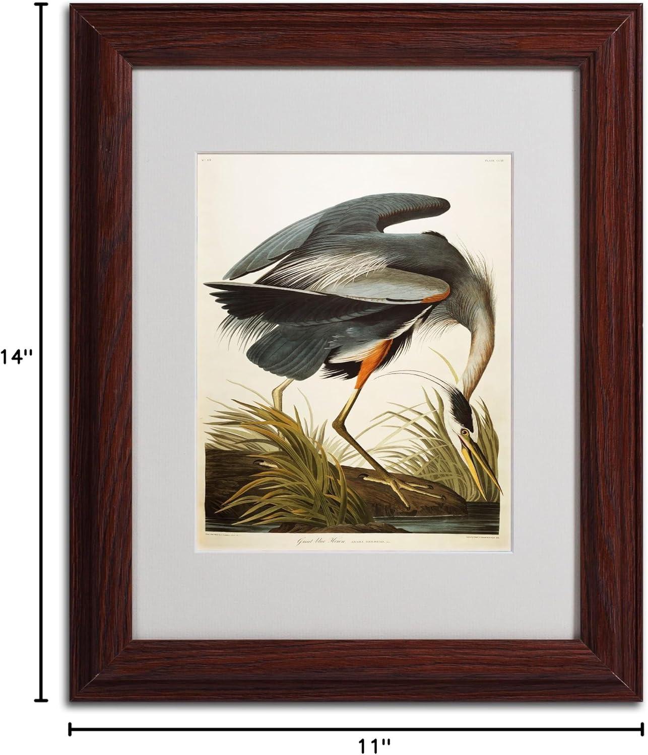 Great Blue Heron Framed Canvas Art with Dark Wood Frame