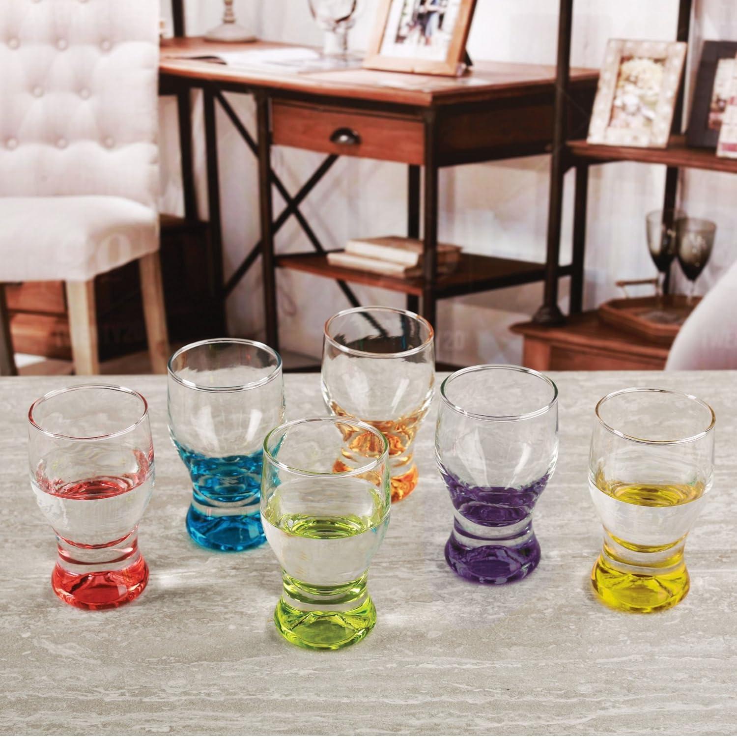 Circleware Tipsy Drinkware Assorted Color Shot Glasses with Style Set of 6, Heavy Base Glassware Drinking Whiskey Glass Cups for Liquor Beverage Vodka, Brandy, Bourbon, Dining Décor 1.7 oz,