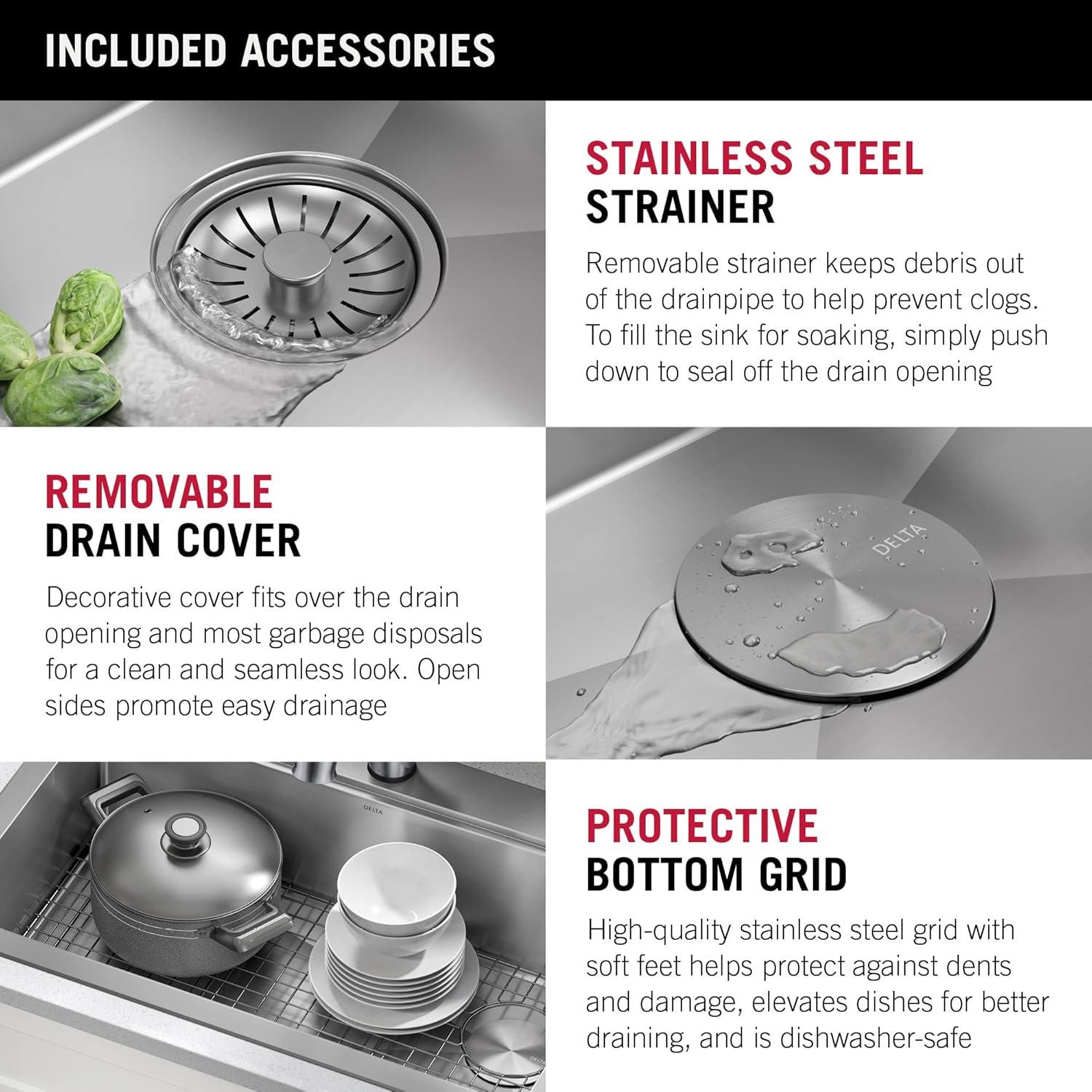 Delta Lorelai™ 33" L Workstation Kitchen Sink Drop-In Top Mount 16 Gauge Stainless Steel Single Bowl