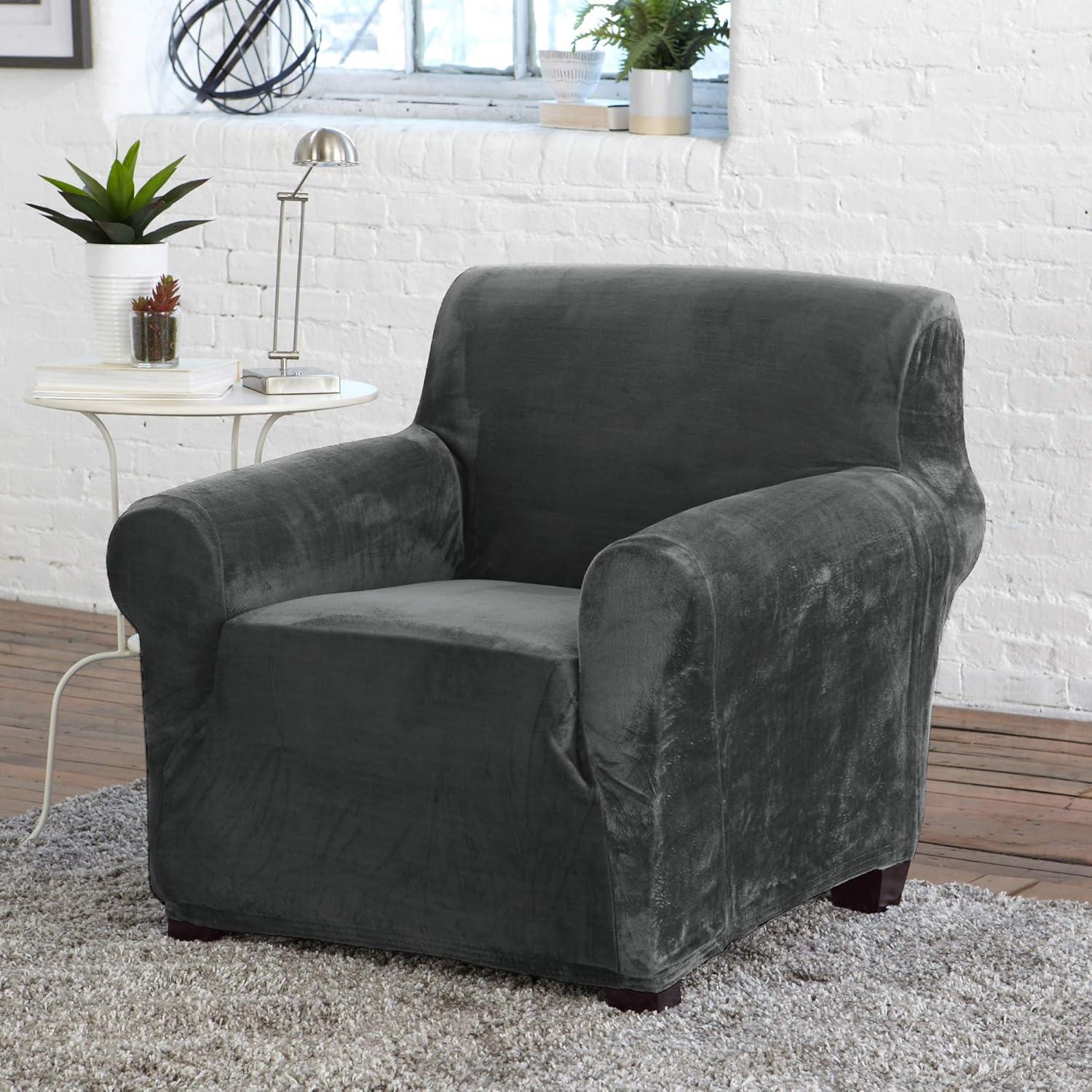 Wild Dove Grey Velvet Plush Stretch Recliner Slipcover