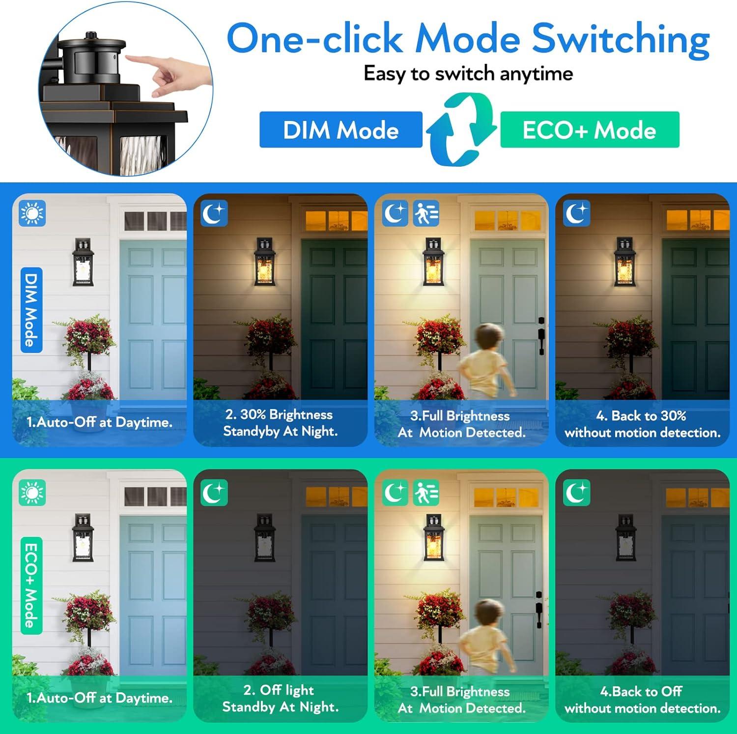 Motion Sensor Outdoor Lights Wall Mount, Dusk to Dawn Exterior Light Fixture ,100% Anti-Rust Aluminum Waterproof Porch Light Outside Wall Lights for House, Black Wall Sconce Lanterns with Water Glass…