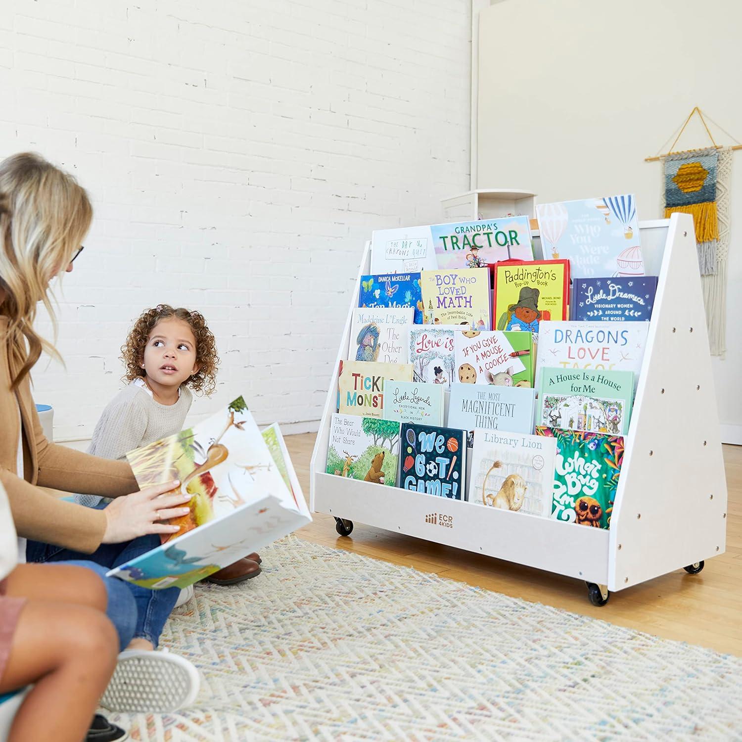 ECR4Kids Double-Sided Mobile Book Display, White Wash