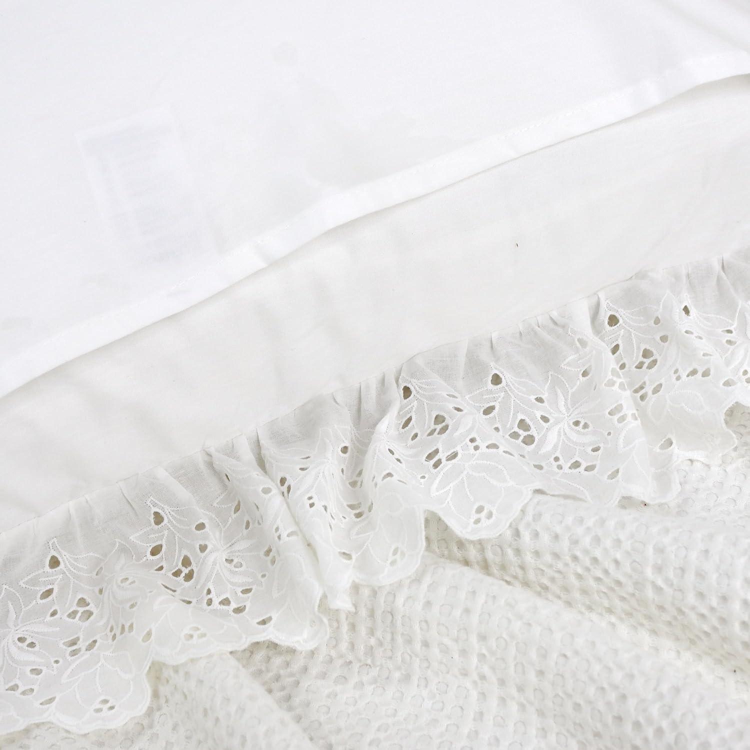 Lemfux Cotton Euro Shams with White Lace Ruffles, 26 x26 Inch, Set of 2,Rustic Farmhouse Lace Shabby Soft Breathable Bridal Pure White European, White Decorative Pillow Covers