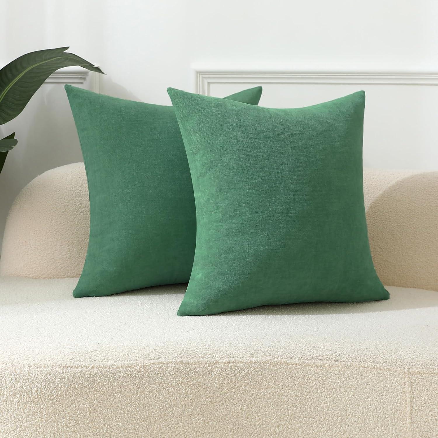 Hunter Green Chenille Square Decorative Pillow Set, 18 x 18 Inches