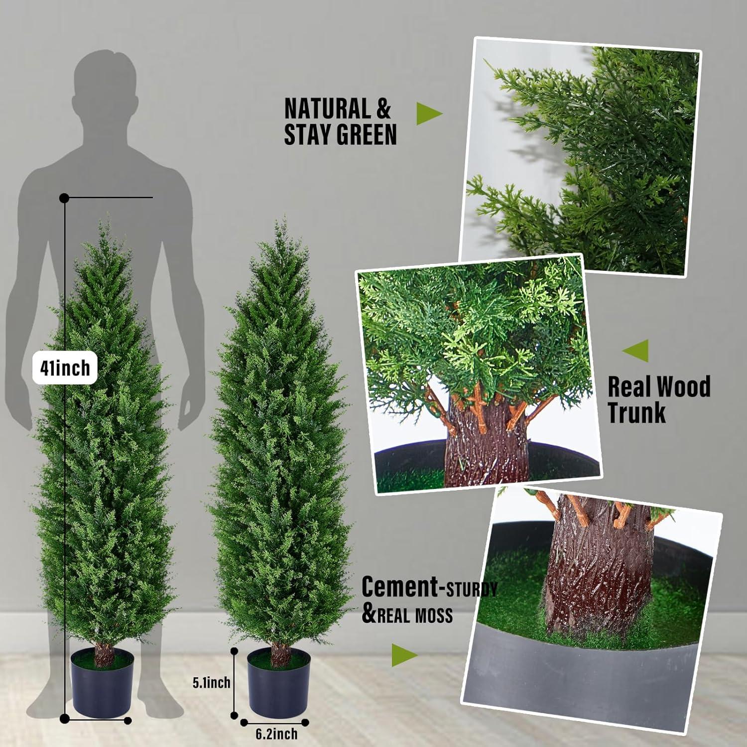 LINBONIO Artificial Cedar Tree 4 ft Artificial Topiary Trees Beautiful Realistic Faux Cedar Pines UV Protection for Longer Life 2Pack