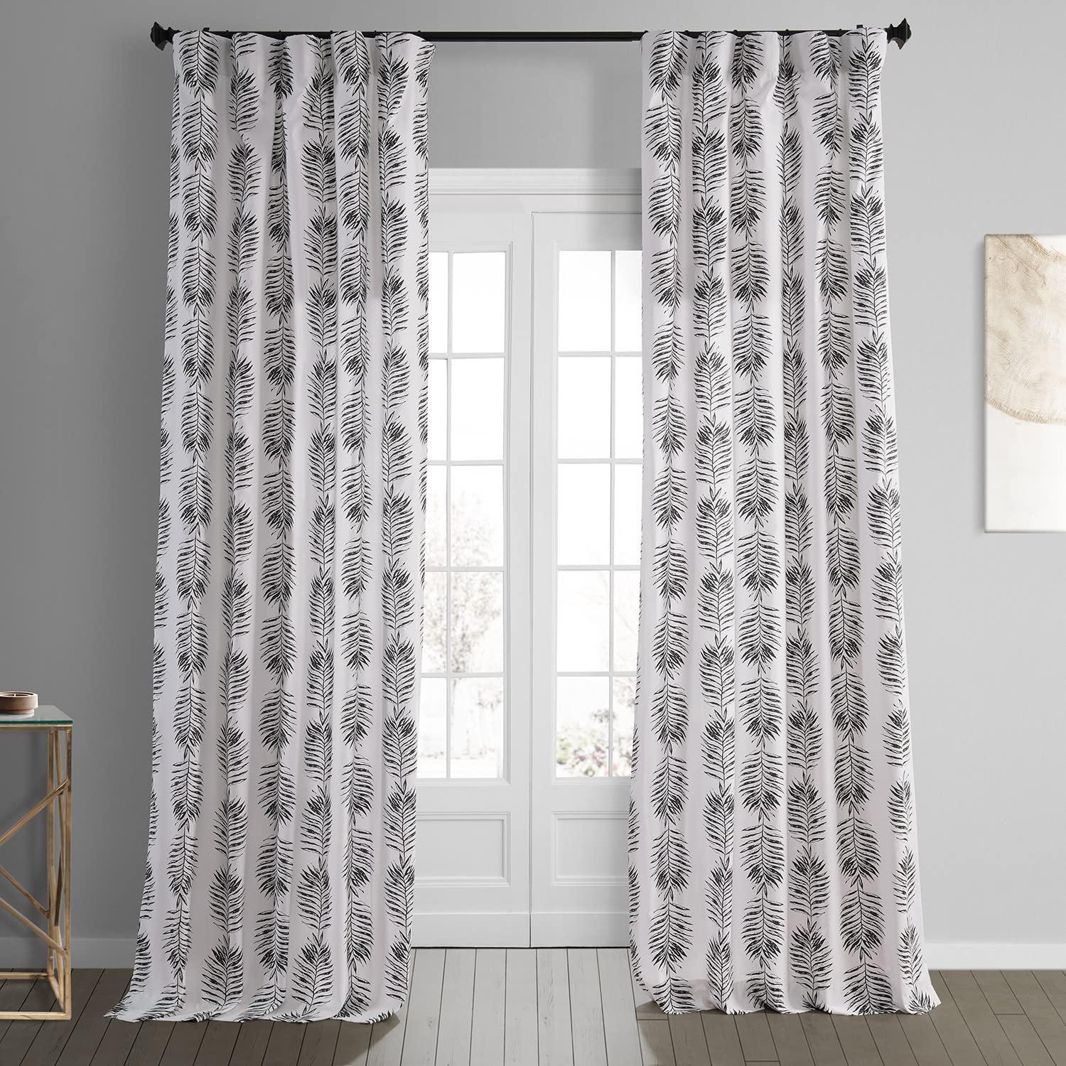 Sago Black Ink Printed Cotton Curtain (1 Panel), Sago Black Ink, 50W X 84L