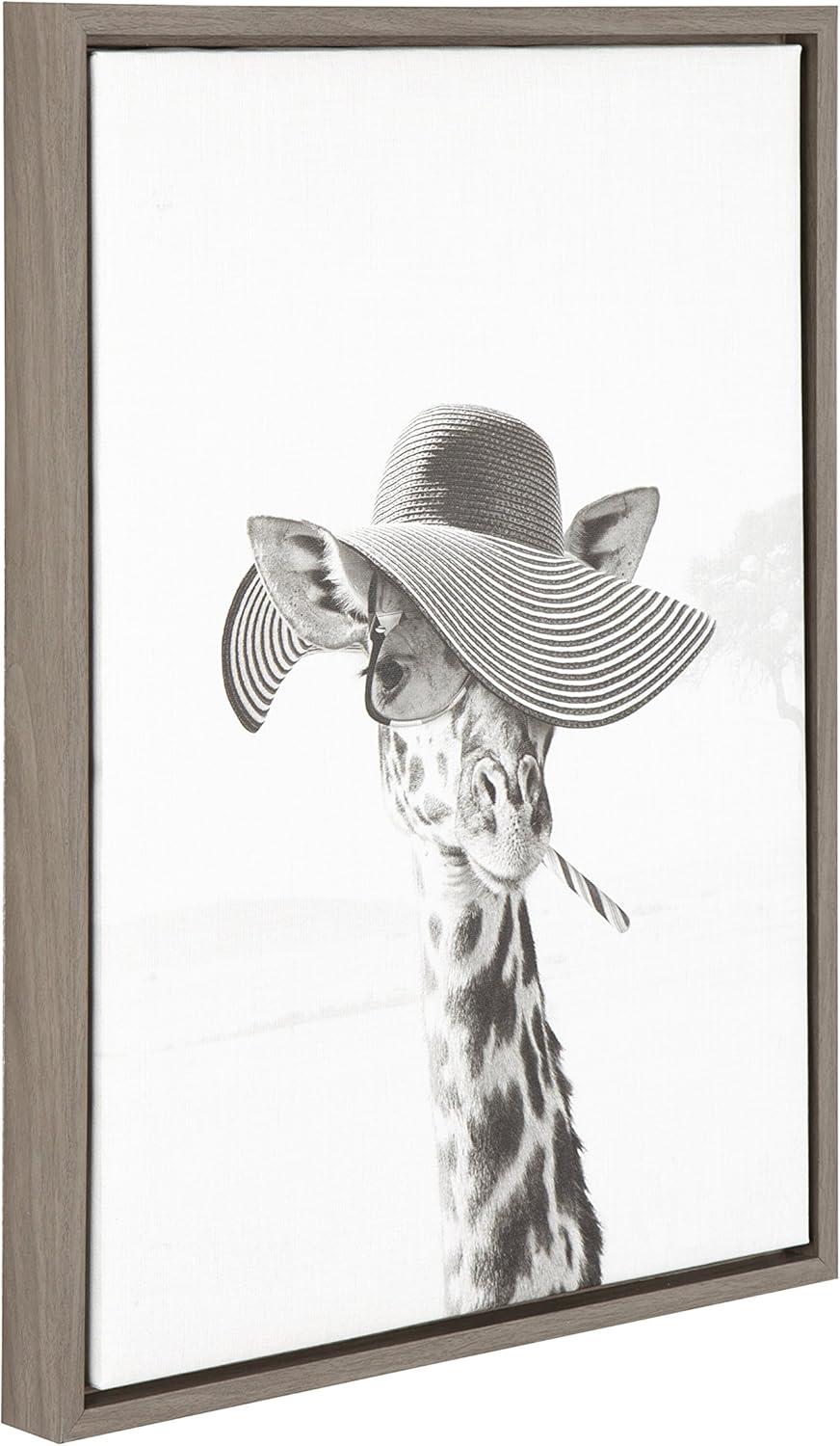 Sarifa Giraffe Framed Kids' Canvas Art Gray (24"x18") - Uniek