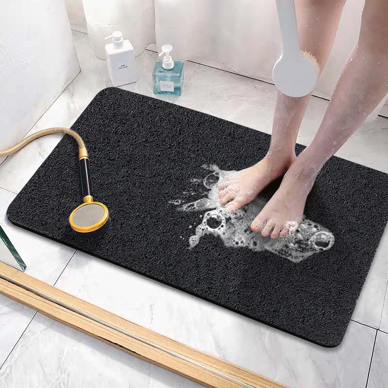 Black Non-Slip PVC Loofah Bathtub Mat 24x16 Inch