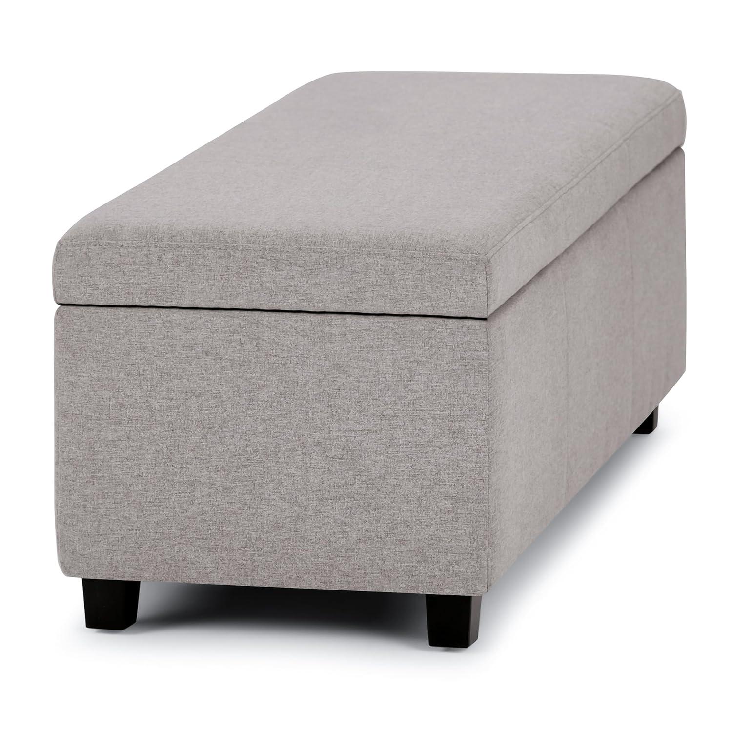 Simpli Home Avalon 48"W Upholstered Storage Ottoman Bench with Large Interior Storage