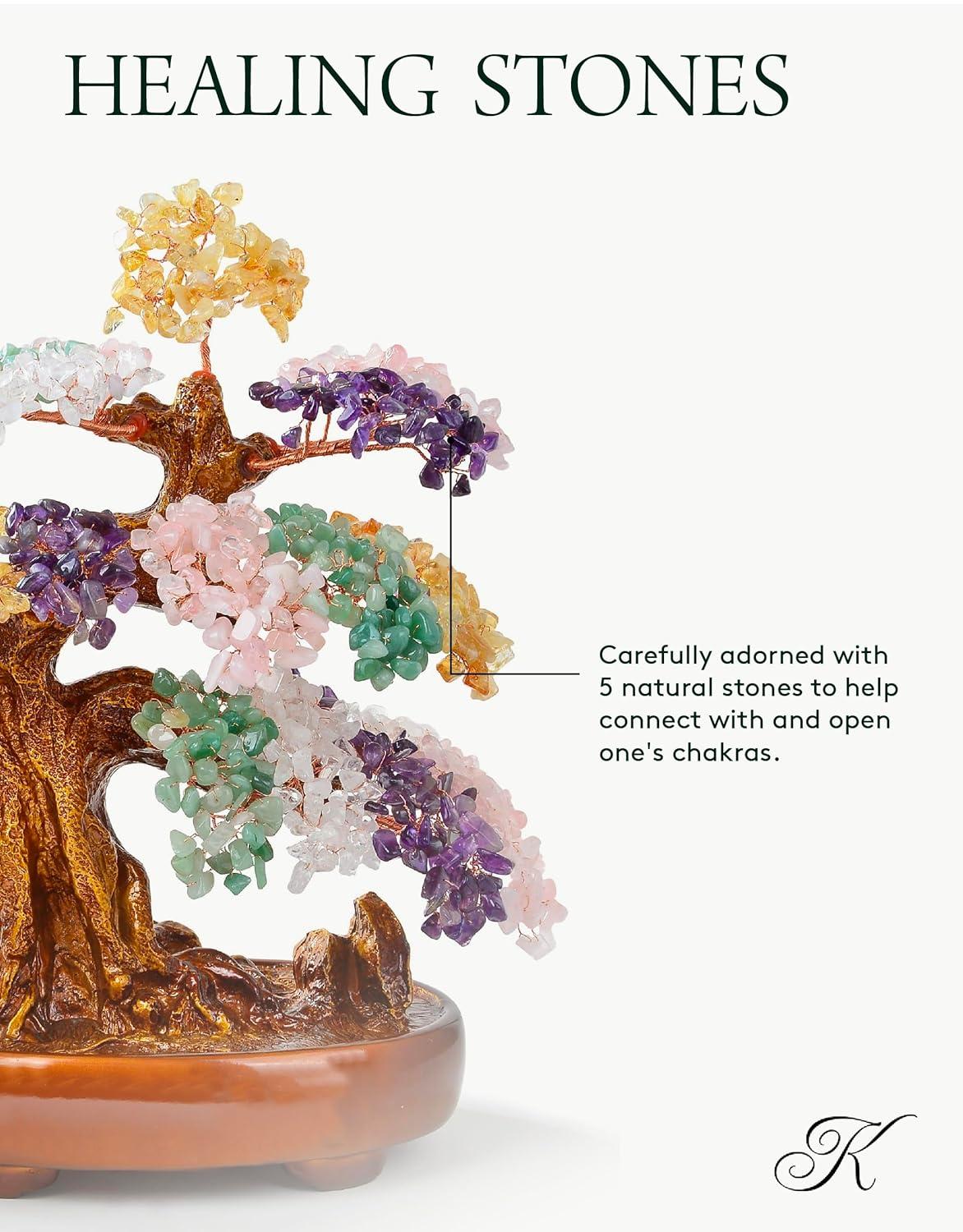 KALIFANO Natural Tree of Life Gemstones (1,251 Count) - Bonsai Feng Shui Chakra Crystal Money Tree for Healing and Luck - 14"