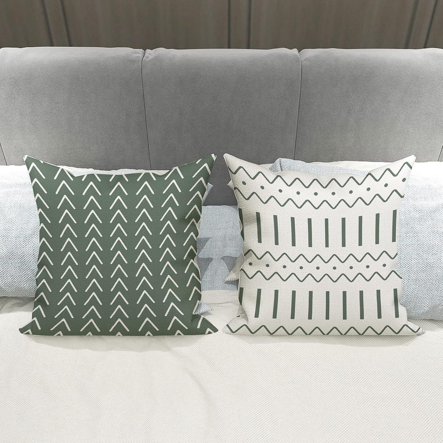YCOLL Pillow Covers 16x16 Set of 4, Modern Sofa Throw Pillow Cover, Decorative Outdoor Linen Fabric Pillow Case for Couch Bed Car, Aqua Green