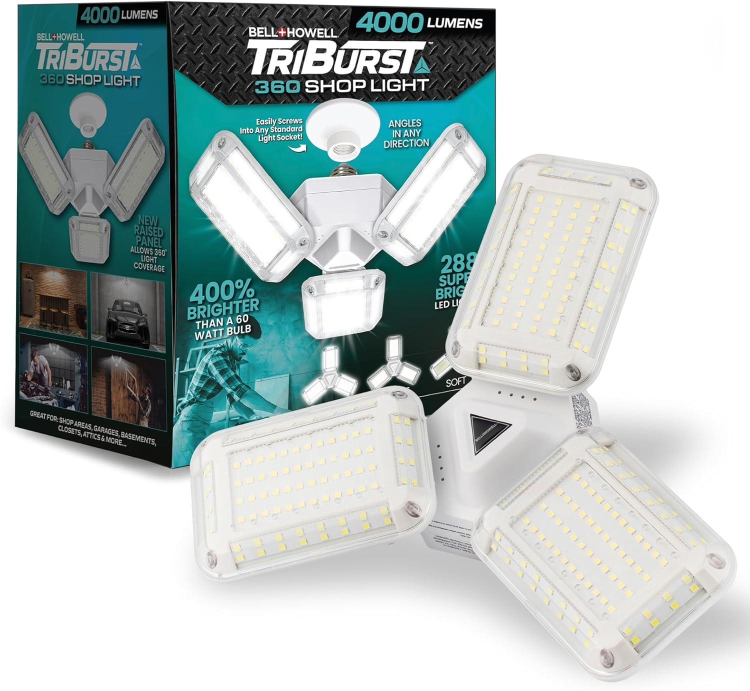 Bell + Howell TriBurst Garage Lights 288 LED Bulb 4000 Lumens Ceiling Socket Deformable Light