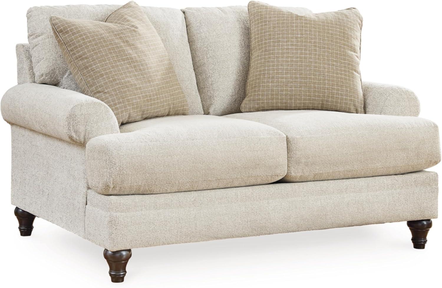 Beige Chevron Fabric Rolled Arm Loveseat with Pillow Back