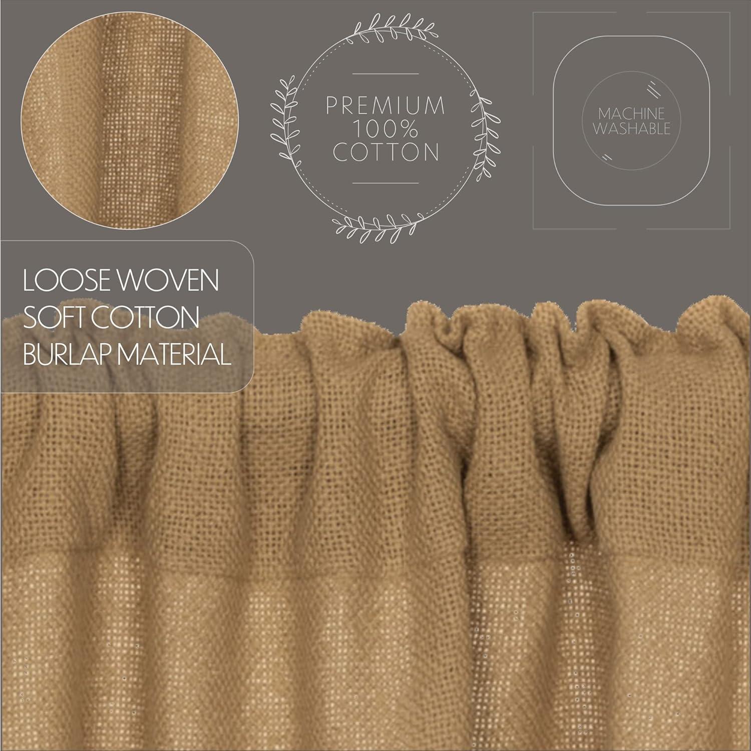 VHC Brands Burlap Chocolate Solid Color Cotton Farmhouse Kitchen Curtains Rod Pocket 16x60 Valance, Natural Tan