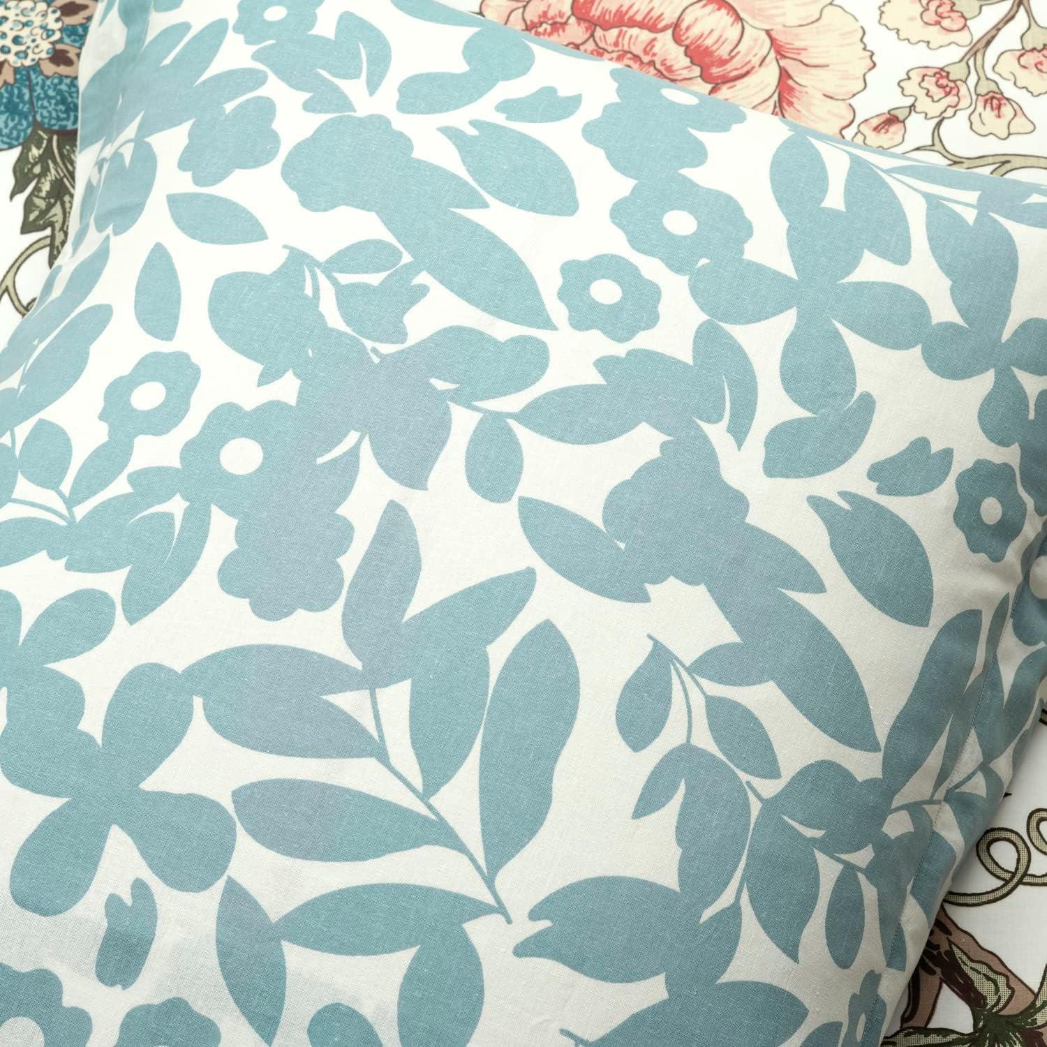 Green and Blue Floral Cotton Reversible Queen Duvet Cover Set