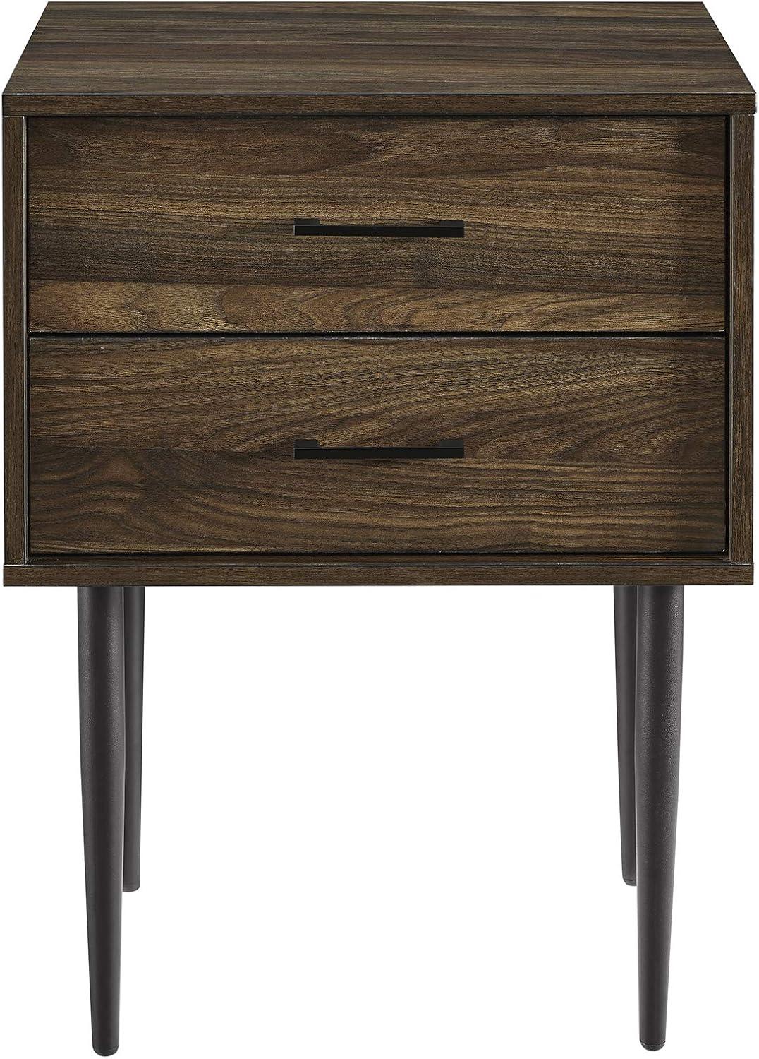 Wood Modern End Table with black metal handles - Dark Walnut