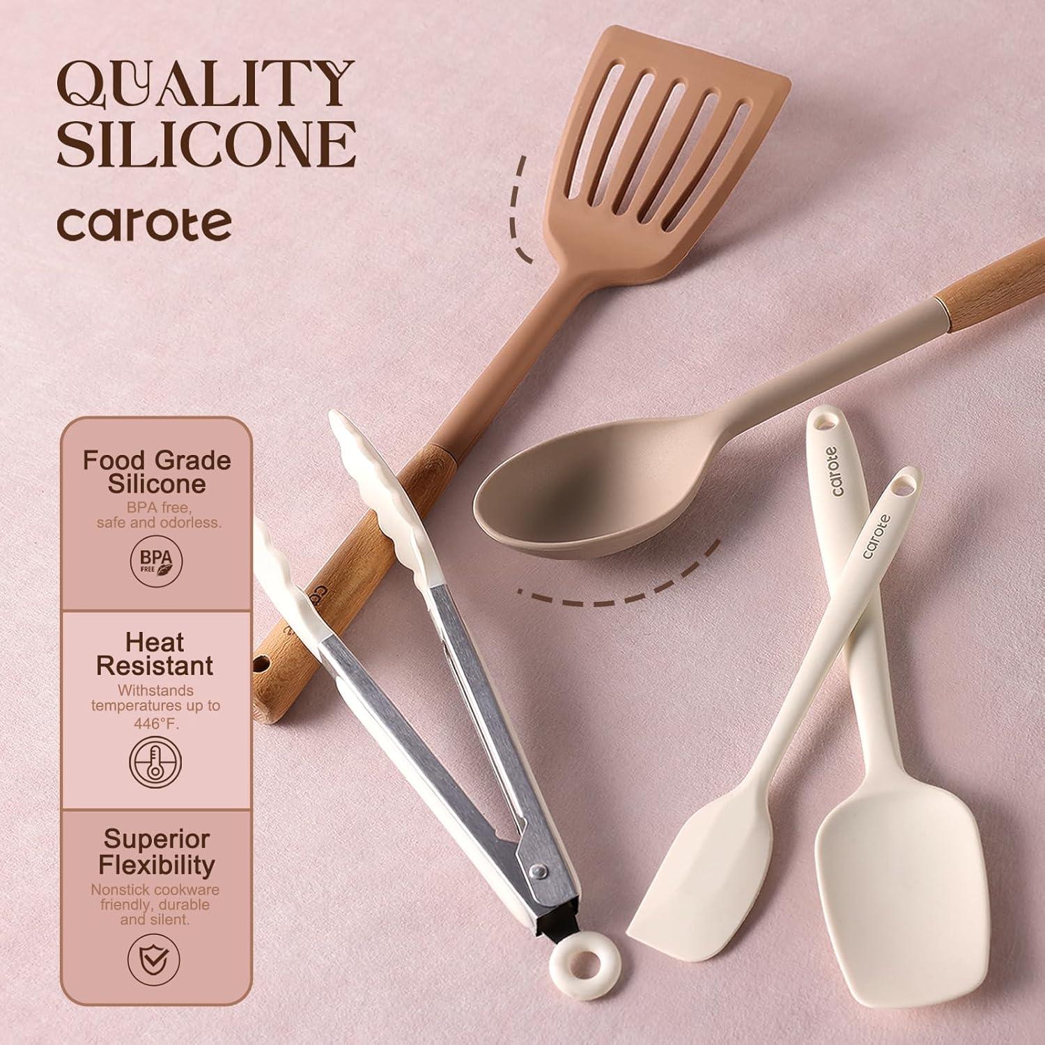 Carote 26Pcs Silicone Kitchen Utensil Sets, Extra Large Nonstick Cooking Utensil Set, White and Pink
