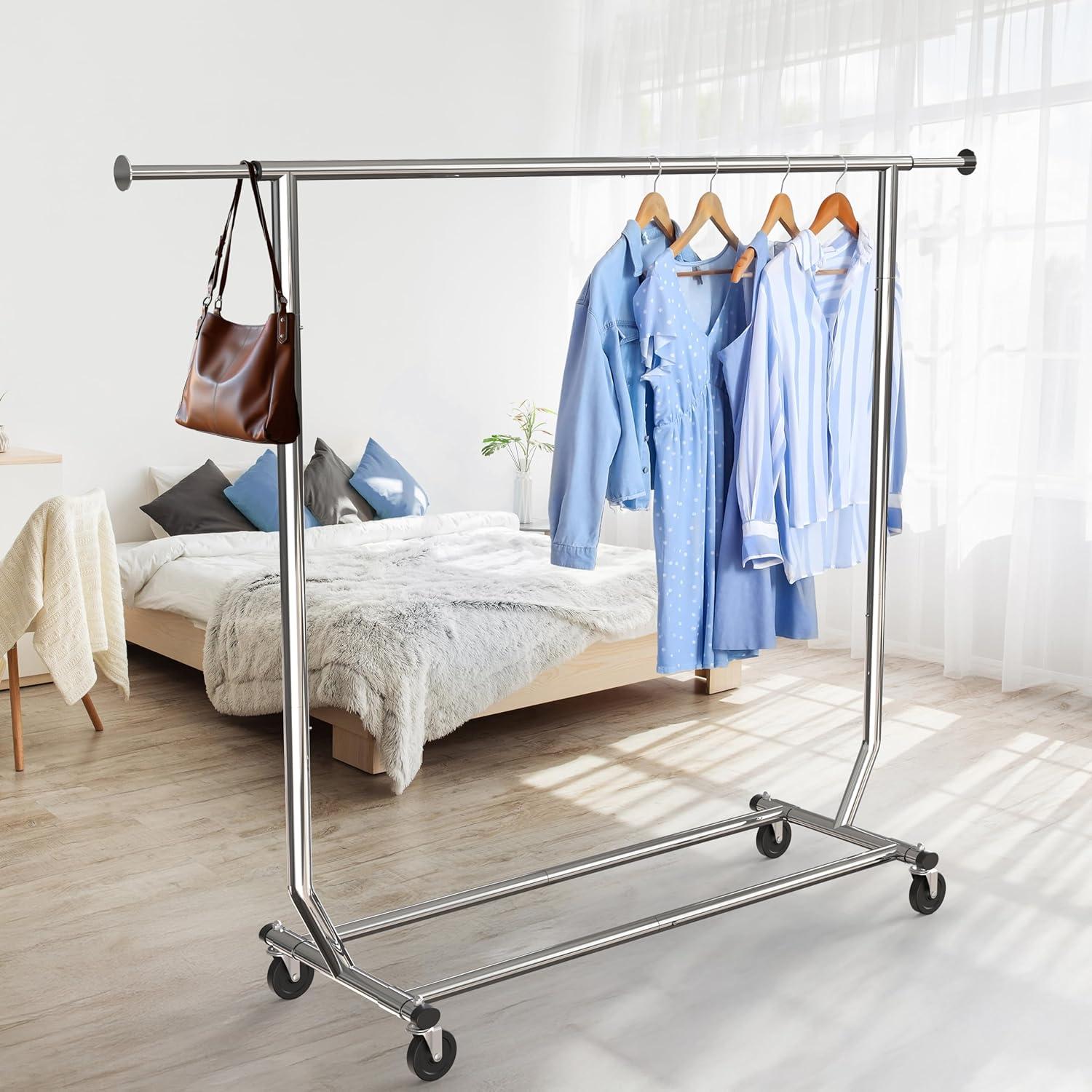 Chrome Rectangular Portable Clothing Garment Rack